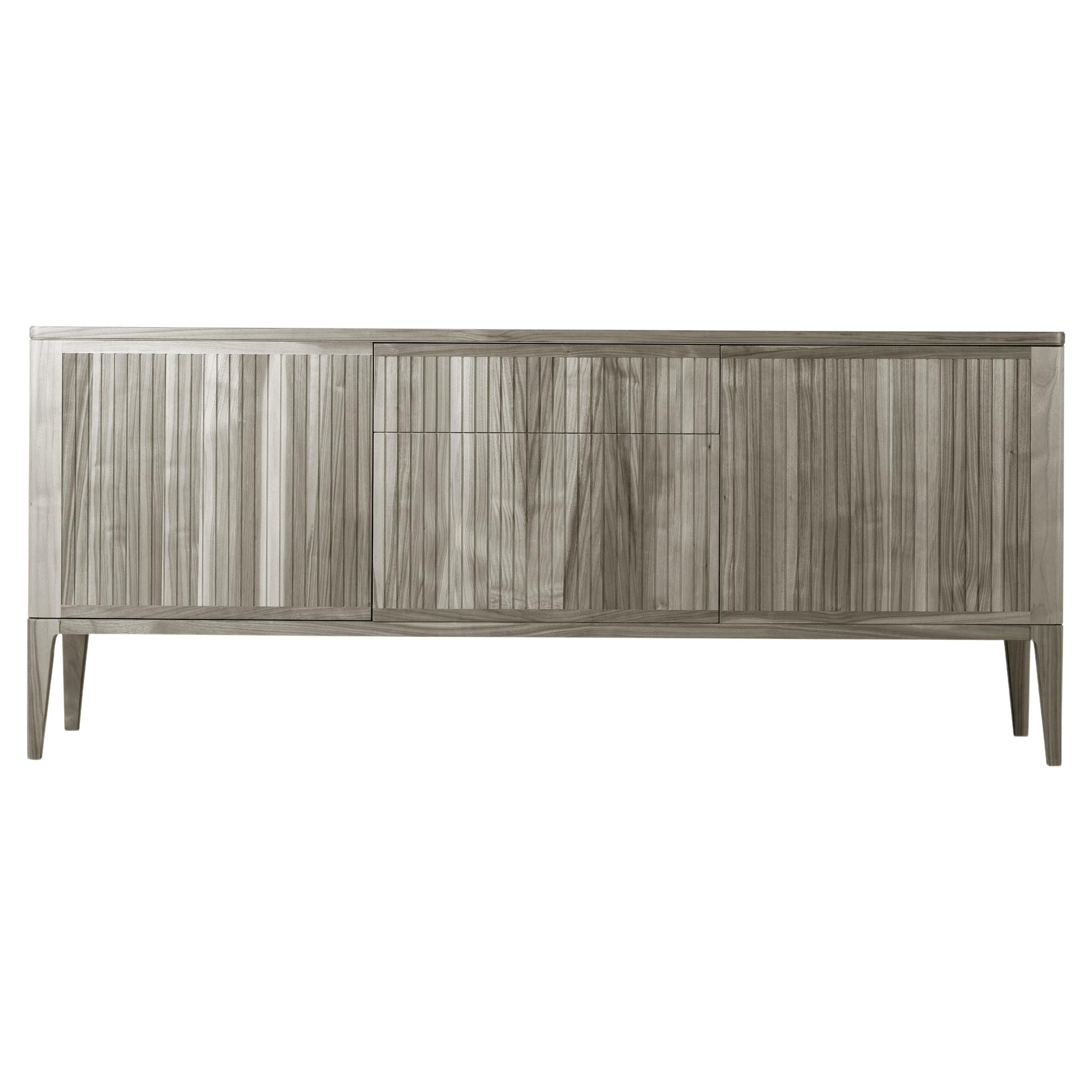 Eleva Solid Wood Sideboard, Walnut in Natural Grey Finish, Contemporary For Sale