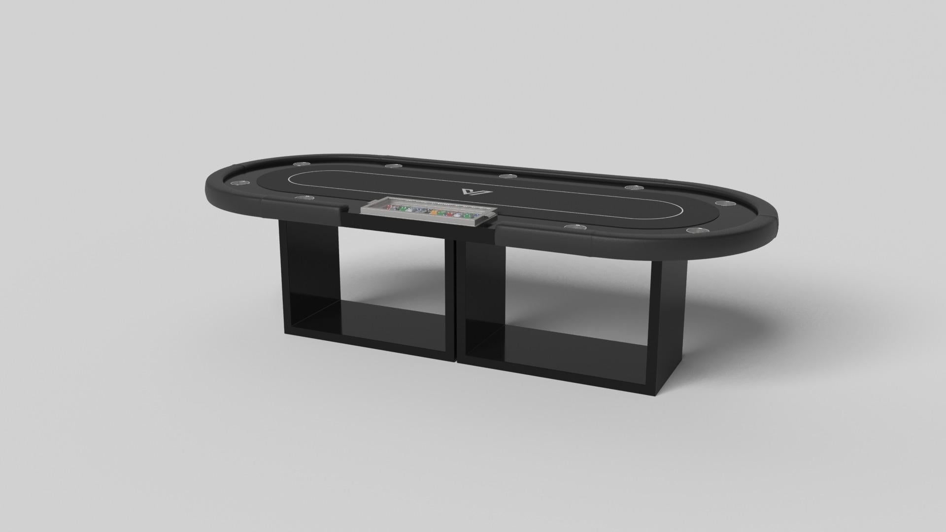 Supported by two rectangular open pedestals as the base, this handcrafted shuffleboard table is modern and minimalistic with its combination of simple, geometric forms. Viewed from the front, the use of negative space is evident; viewed from the