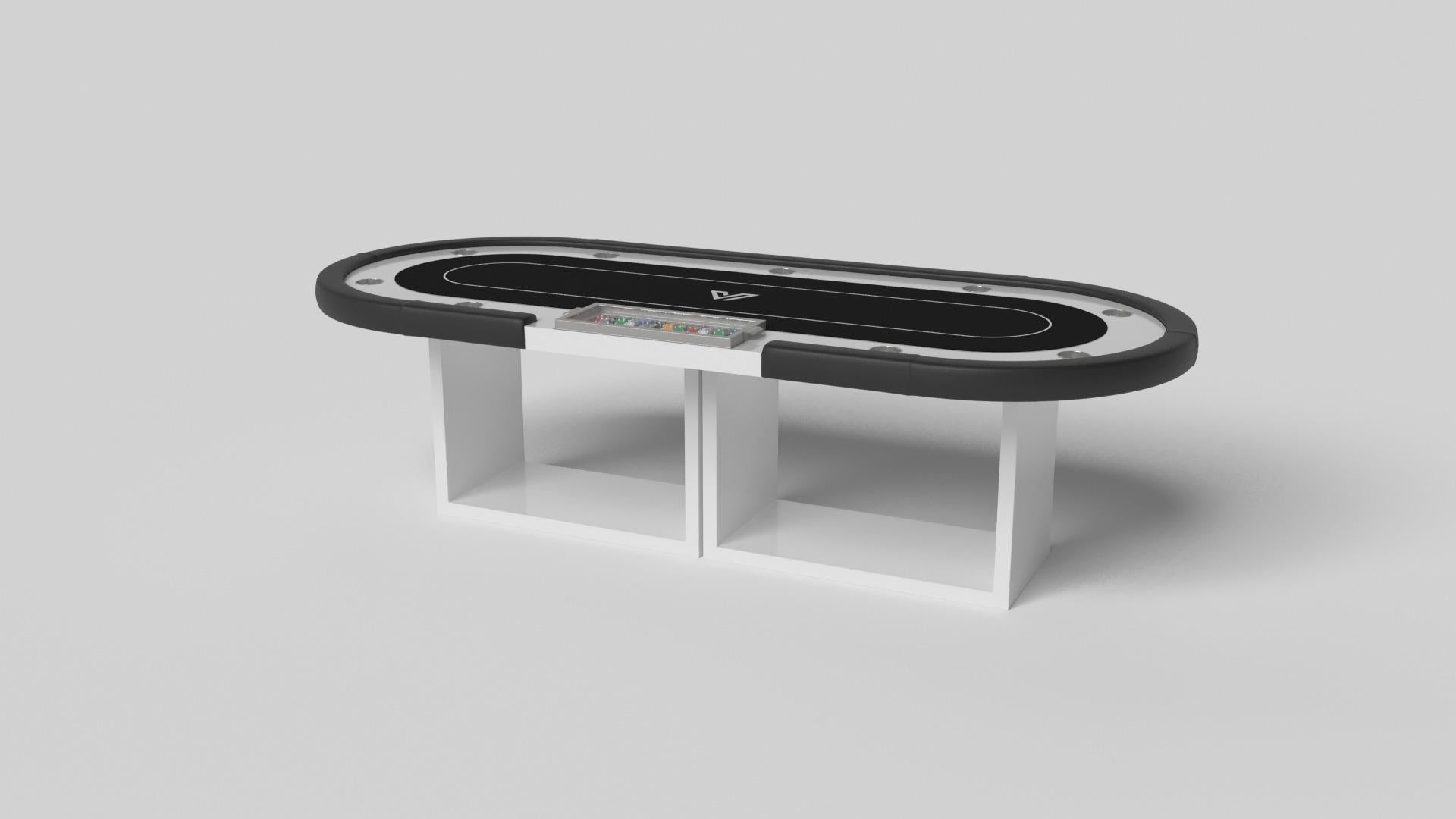 Soutenue par deux socles rectangulaires ouverts en guise de base, cette table de shuffleboard fabriquée à la main est moderne et minimaliste avec sa combinaison de formes simples et géométriques. Vue de face, l'utilisation de l'espace négatif est