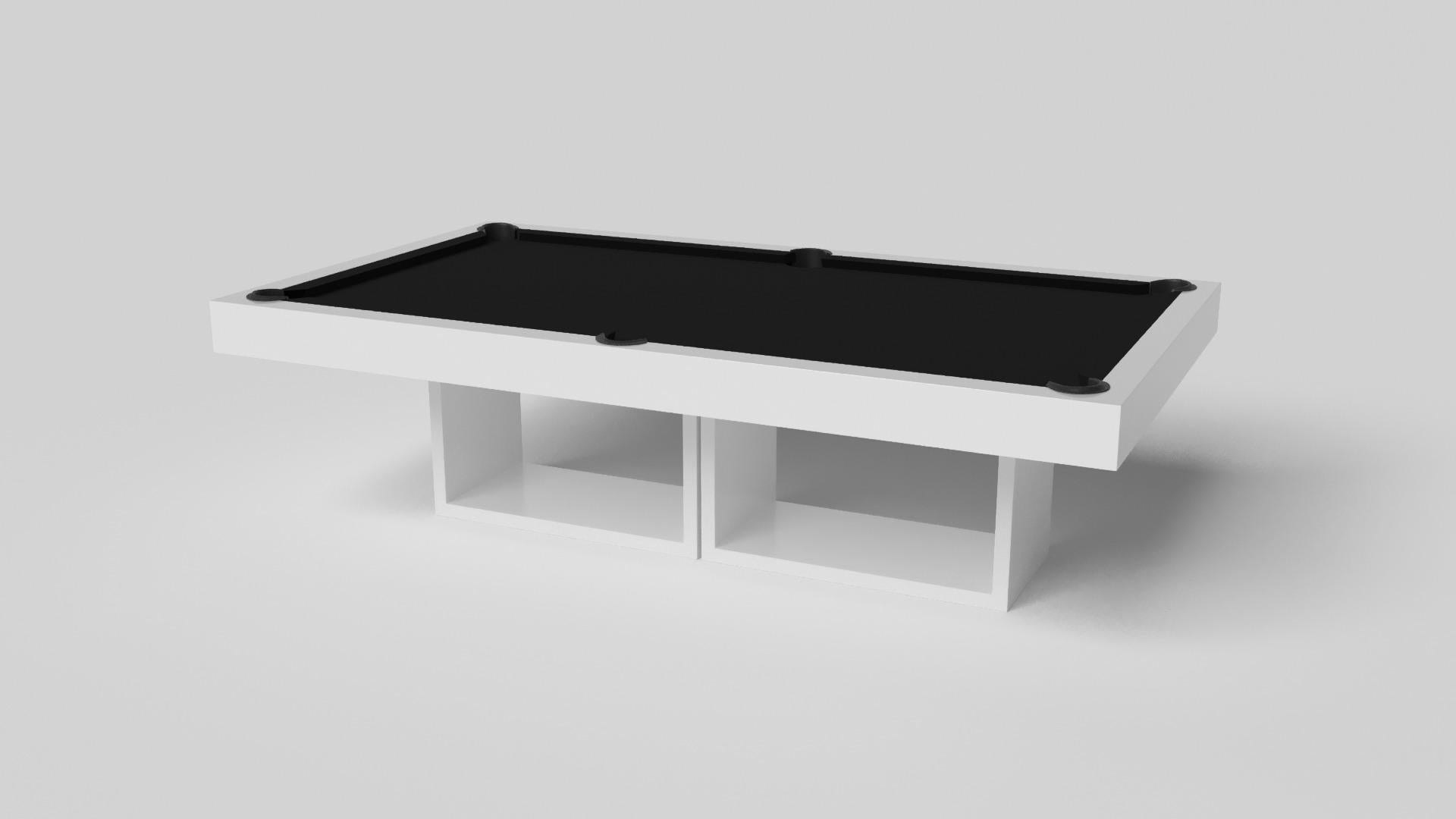 Supported by two rectangular open pedestals as the base, this handcrafted pool table is modern and minimalistic with its combination of simple, geometric forms. Viewed from the front, the use of negative space is evident; viewed from the side, the