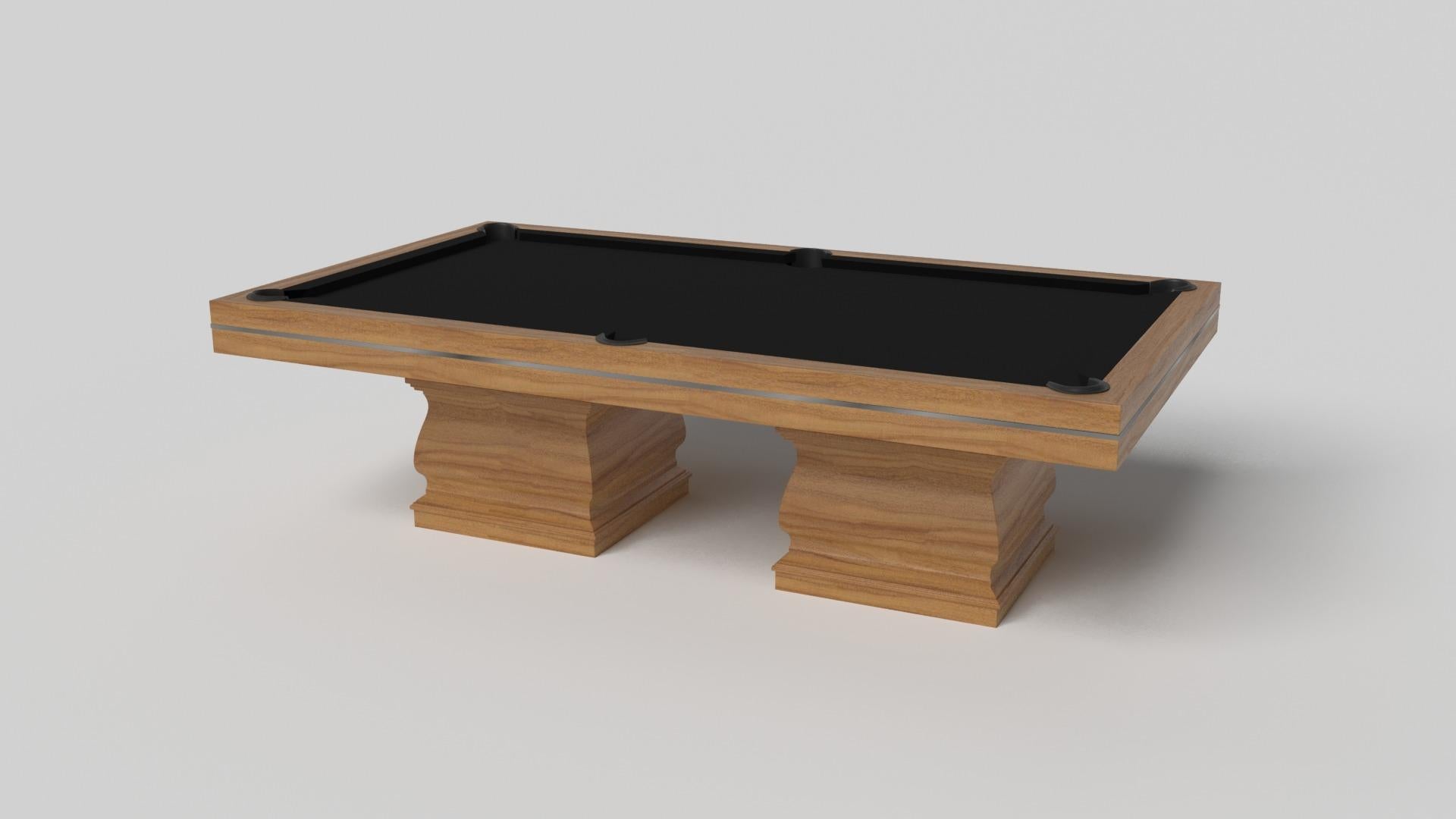 Two hand-sculpted legs bestow a sense of classic style upon this handcrafted pool table in white. This luxury wood game table features a smooth rectangular top perched upon two wide baluster column legs that mimic the curves and lines of crown