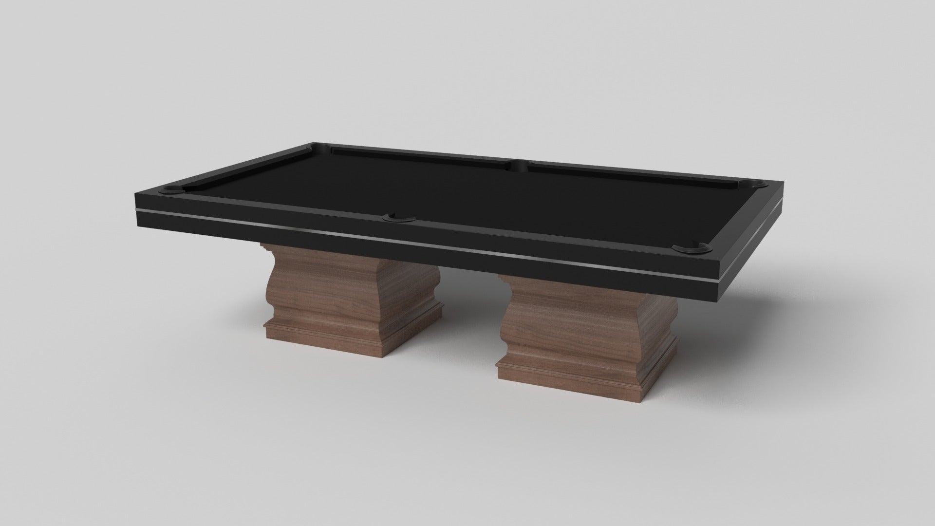 Deux pieds sculptés à la main confèrent un style classique à ce billard blanc fabriqué à la main. Cette luxueuse table de jeu en bois présente un plateau rectangulaire lisse perché sur deux larges pieds en colonne balustre qui imitent les courbes et