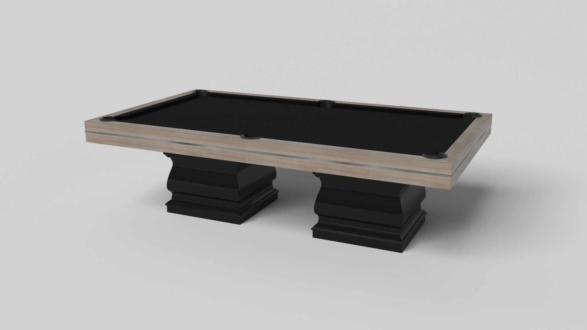 Two hand-sculpted legs bestow a sense of classic style upon this handcrafted pool table in white. This luxury wood game table features a smooth rectangular top perched upon two wide baluster column legs that mimic the curves and lines of crown