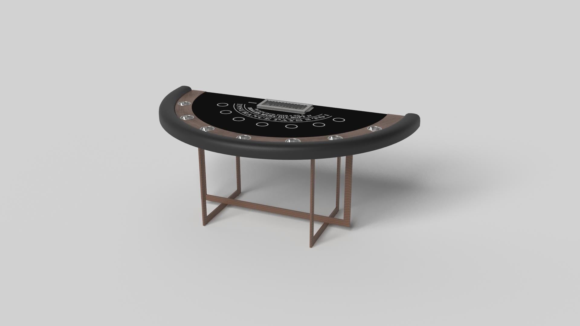 With an open metal foundation, our Beso table is a unique expression of contemporary forms and negative space. This blackjack table is handcrafted by our master artisans with a rectangle-in-rectangle base that echoes the angles and edges of a
