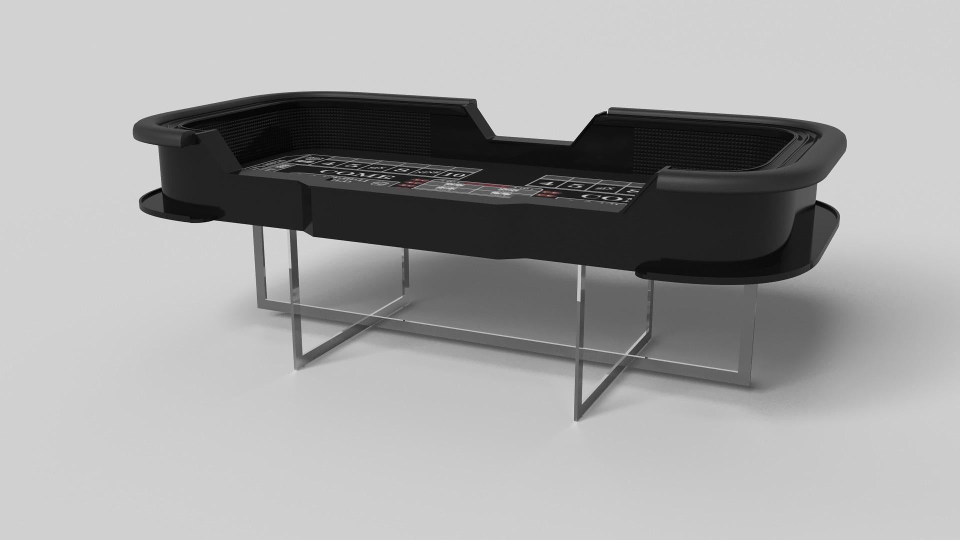 Avec une base ouverte en métal, notre table Beso est une expression unique de formes contemporaines et d'espace négatif. Cette table de craps est fabriquée à la main par nos maîtres artisans avec une base rectangle dans rectangle qui reprend les