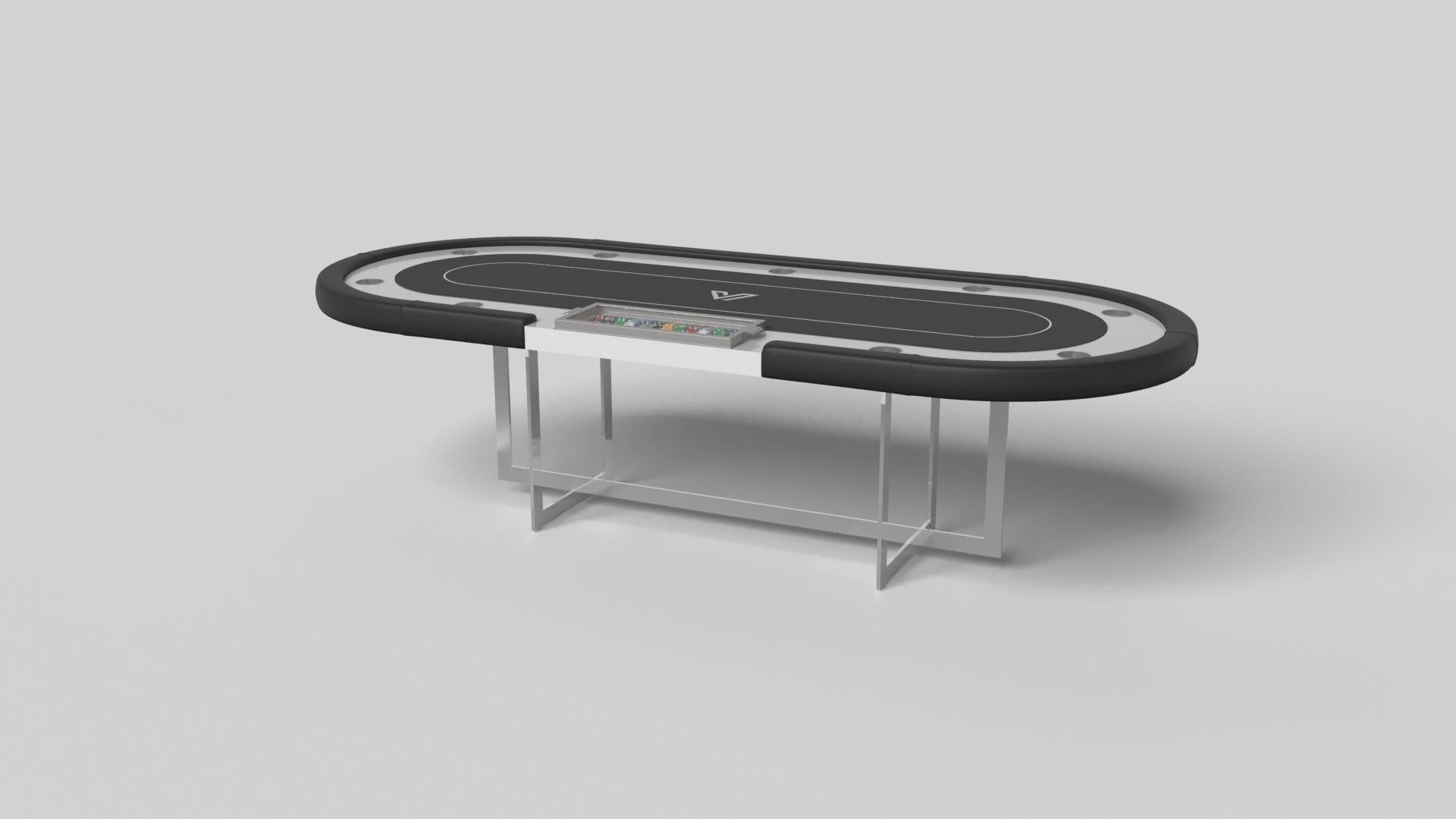 Mit seinem offenen Metallgestell ist unser Beso-Tisch ein einzigartiger Ausdruck von zeitgenössischen Formen und negativem Raum. Dieser Pokertisch wird von unseren Meisterhandwerkern in Handarbeit gefertigt und verfügt über eine rechteckige Basis,