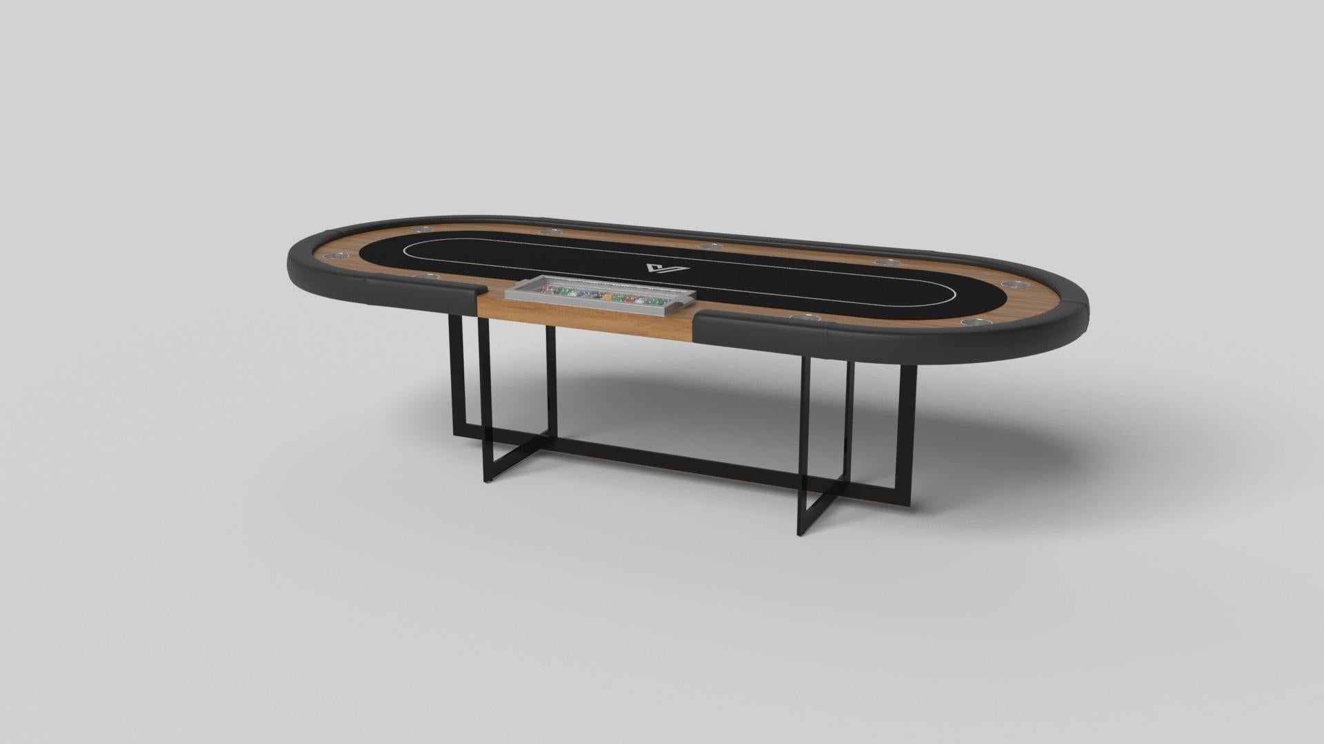 With an open metal foundation, our Beso table is a unique expression of contemporary forms and negative space. This poker table is handcrafted by our master artisans with a rectangle-in-rectangle base that echoes the angles and edges of a regulation