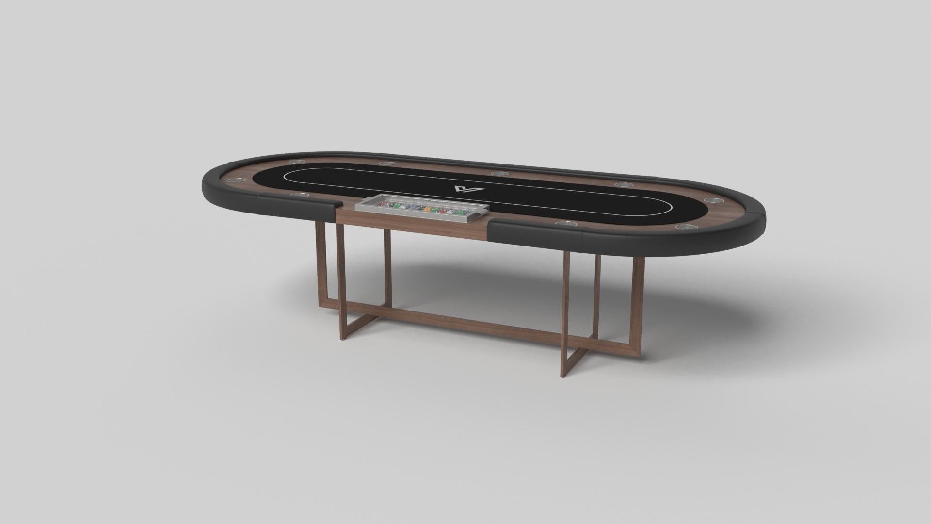 Avec une base ouverte en métal, notre table Beso est une expression unique de formes contemporaines et d'espace négatif. Cette table de poker est fabriquée à la main par nos maîtres artisans avec une base rectangle dans rectangle qui reprend les