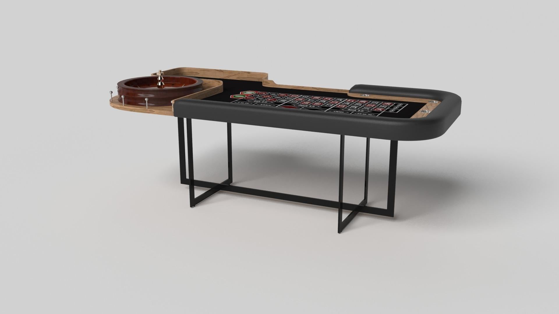 With an open metal foundation, our Beso table is a unique expression of contemporary forms and negative space. This roulette table is handcrafted by our master artisans with a rectangle-in-rectangle base that echoes the angles and edges of a