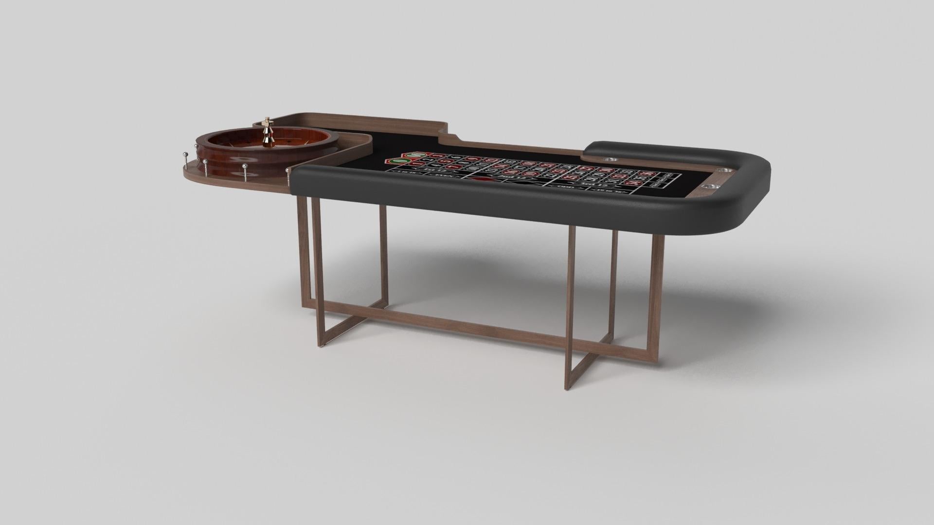 Avec une base ouverte en métal, notre table Beso est une expression unique de formes contemporaines et d'espace négatif. Cette table de roulette est fabriquée à la main par nos maîtres artisans avec une base rectangle dans rectangle qui reprend les