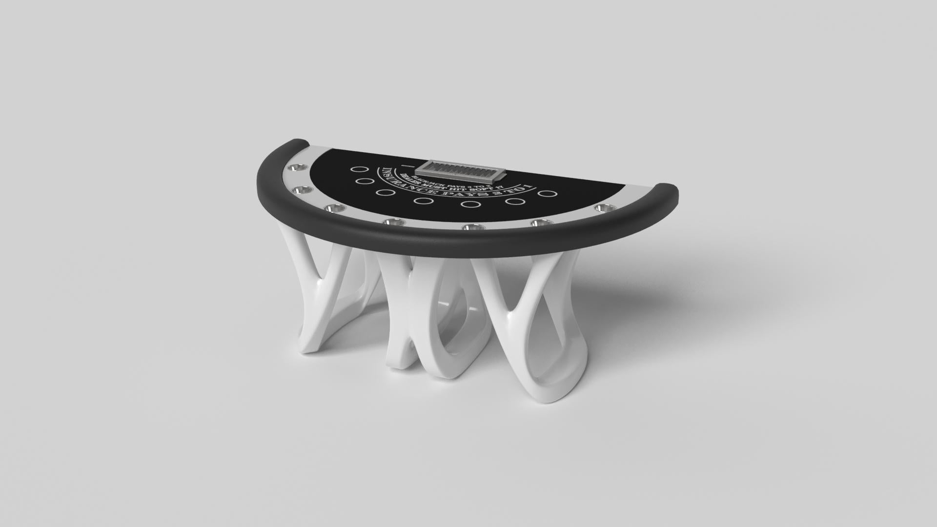 Inspired by the work of Antoni Gaudi and the movement of Catalan Modernism, the Draco blackjack table in walnut boasts bold style with smooth, curved legs and a casino-grade table top with a chip rack and betting circles for professional game play.