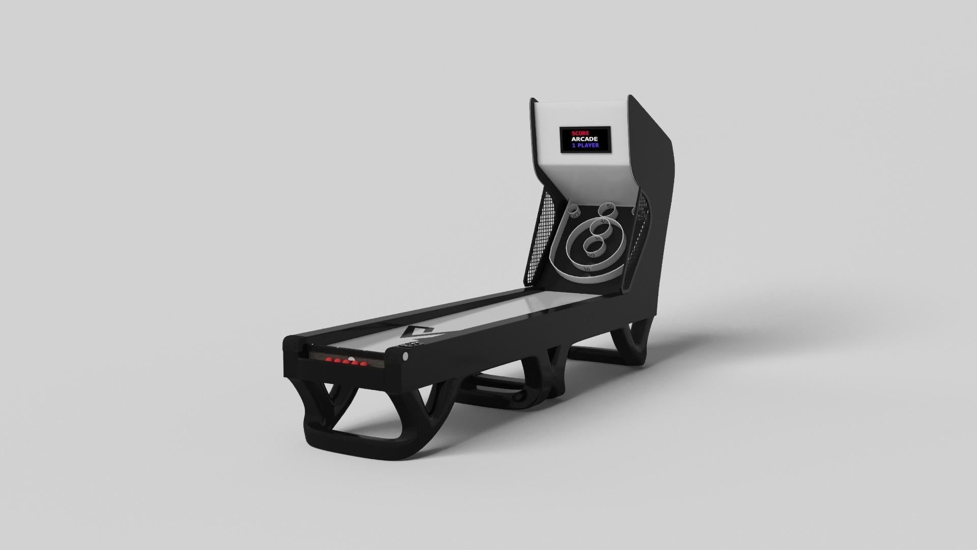 Inspiré par l'œuvre d'Antoni Gaudi et le mouvement du modernisme catalan, le jeu de skeeball Draco affiche un style audacieux avec des pieds lisses et incurvés et des composants numériques intégrés pour un jeu énergique. Fabriqué de manière experte