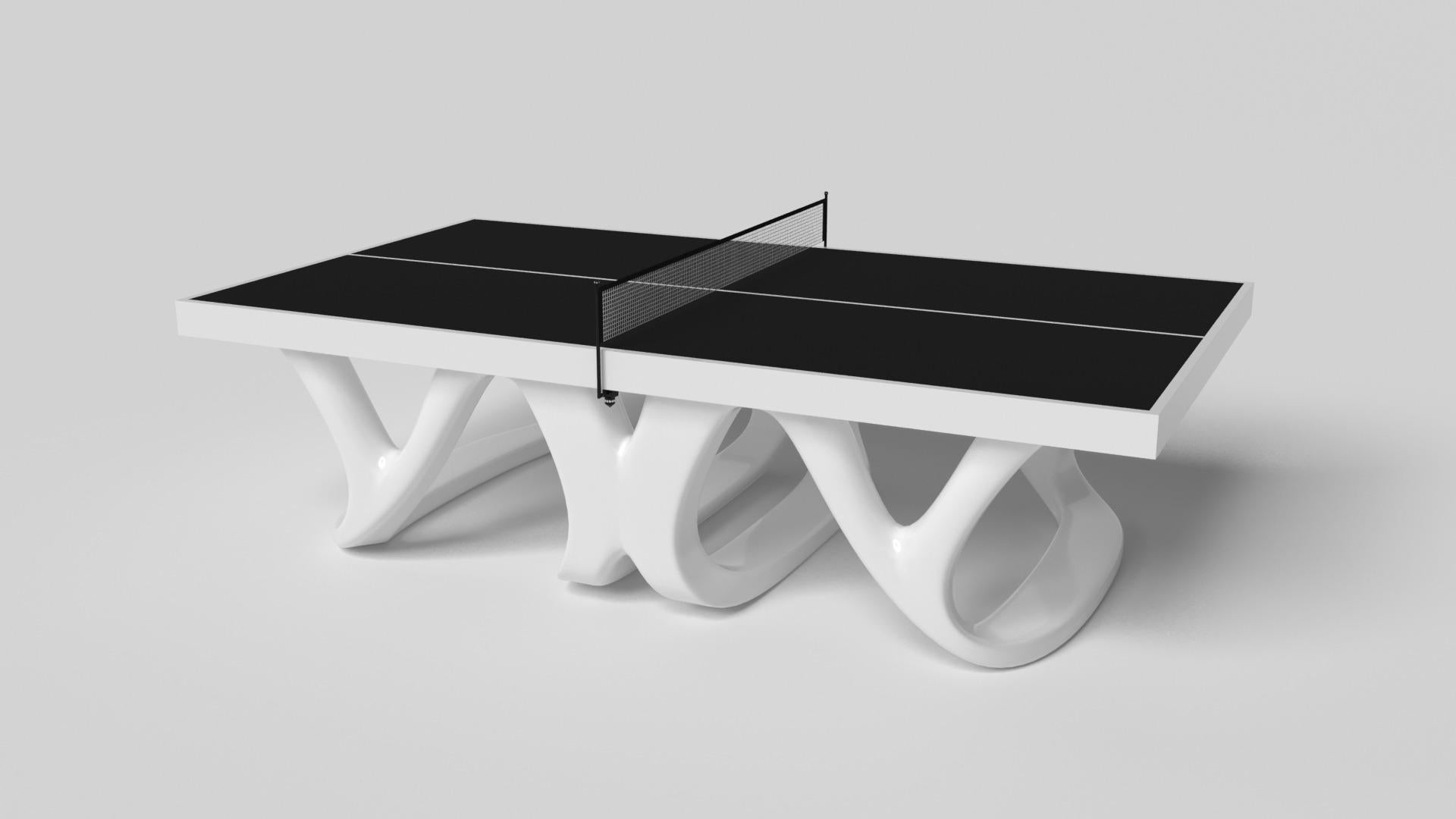 Inspired by the work of Antoni Gaudi and the movement of Catalan Modernism, the Draco table tennis table in walnut boasts bold style with smooth, curved legs and a crisp black top with a standard table tennis net for professional game play. Expertly
