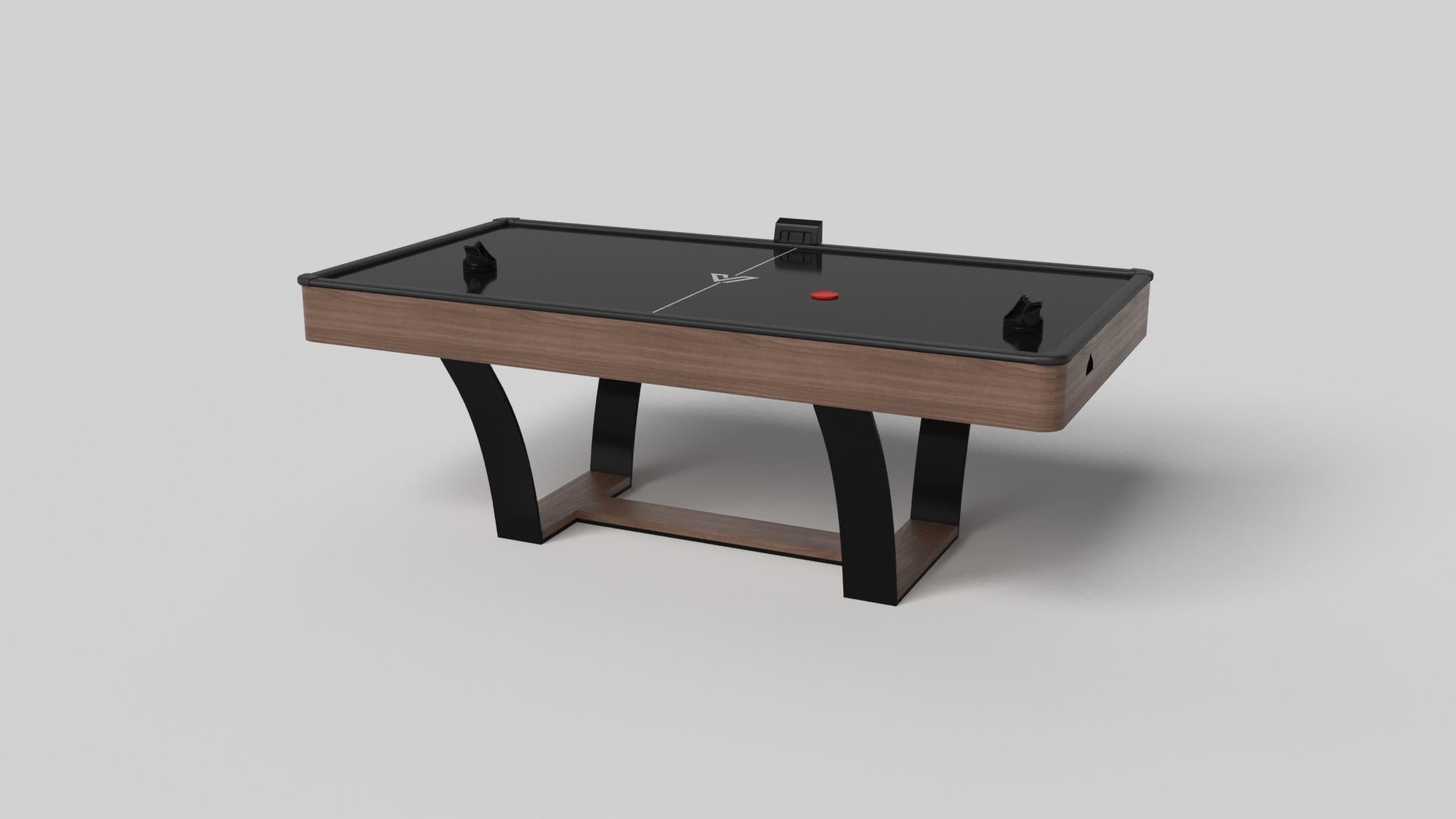 With an I-shaped metal base, slightly sloped metal legs, and a contrasting wood top, the Elite air hockey table exudes modern sophistication while evoking a sense of art deco design. This table is a confluence of style, made to meet today's demands