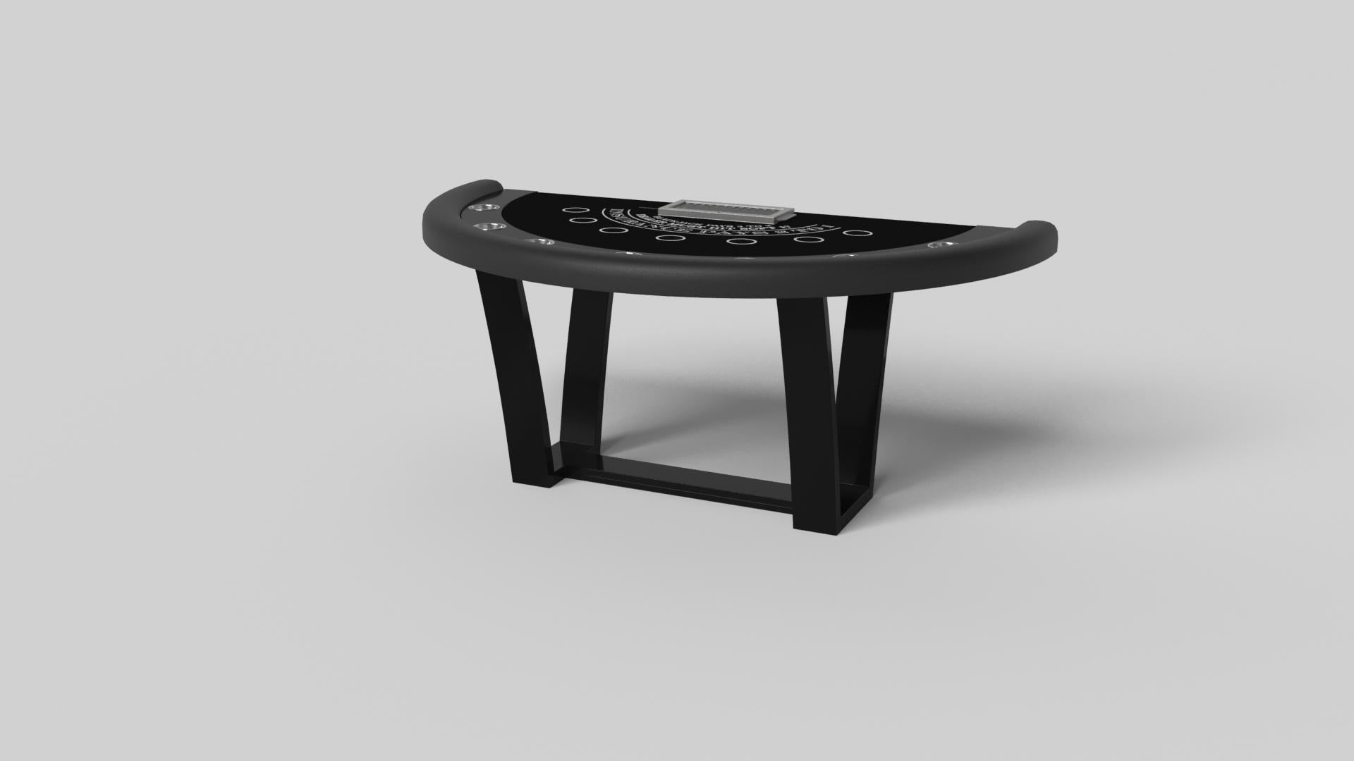 With an I-shaped metal base, slightly sloped metal legs, and a contrasting wood top, the Elite blackjack table exudes modern sophistication while evoking a sense of art deco design. This table is a confluence of style, made to meet today's demands