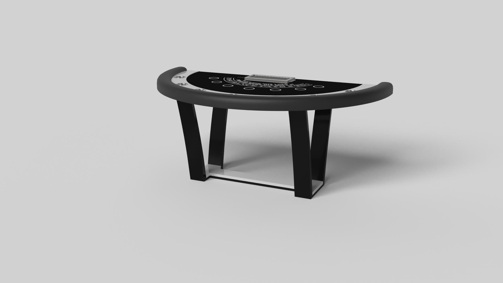 With an I-shaped metal base, slightly sloped metal legs, and a contrasting wood top, the Elite blackjack table exudes modern sophistication while evoking a sense of art deco design. This table is a confluence of style, made to meet today's demands