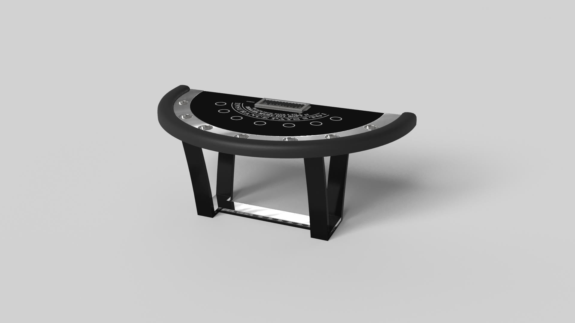 With an I-shaped metal base, slightly sloped metal legs, and a contrasting wood top, the Elite blackjack table exudes modern sophistication while evoking a sense of art deco design. This table is a confluence of style, made to meet today's demands