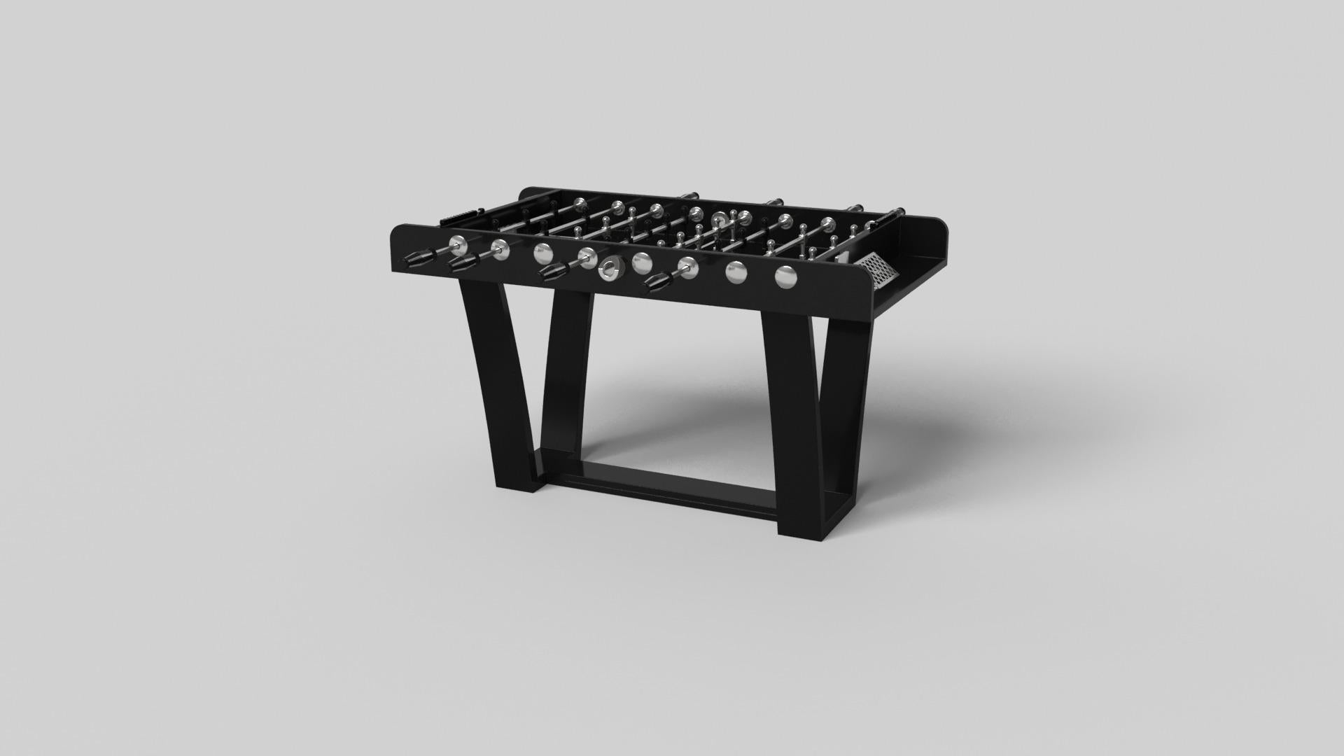 With an I-shaped metal base, slightly sloped metal legs, and a contrasting wood top, the Elite foosball table exudes modern sophistication while evoking a sense of art deco design. This table is a confluence of style, made to meet today's demands