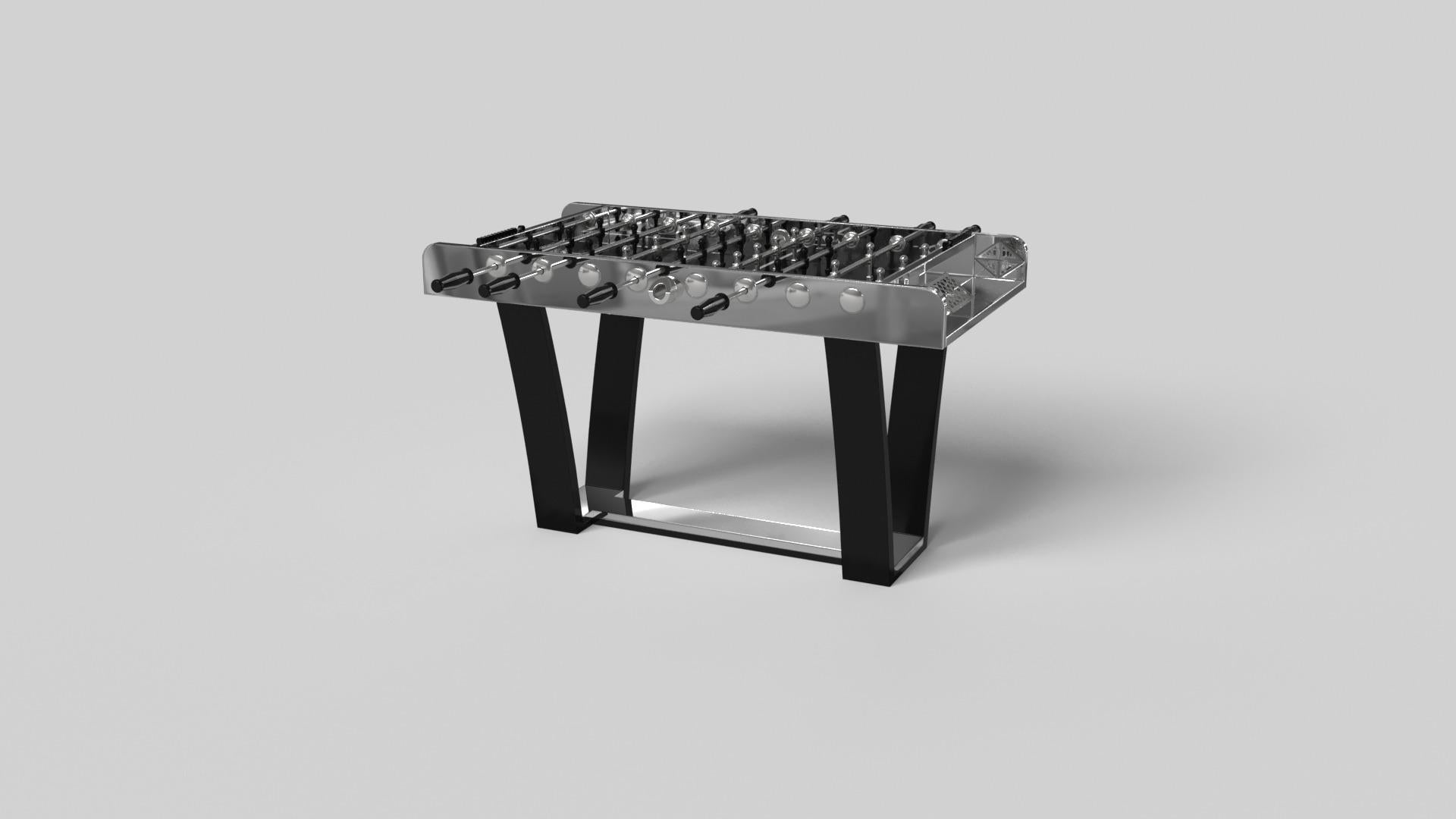 With an I-shaped metal base, slightly sloped metal legs, and a contrasting wood top, the Elite foosball table exudes modern sophistication while evoking a sense of art deco design. This table is a confluence of style, made to meet today's demands