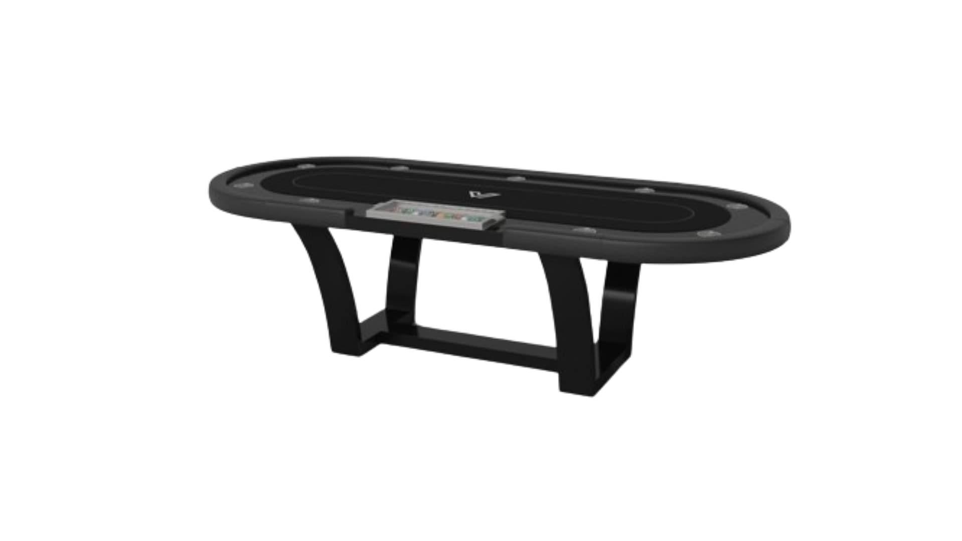 With an I-shaped metal base, slightly sloped metal legs, and a contrasting wood top, the Elite poker table exudes modern sophistication while evoking a sense of art deco design. This table is a confluence of style, made to meet today's demands and