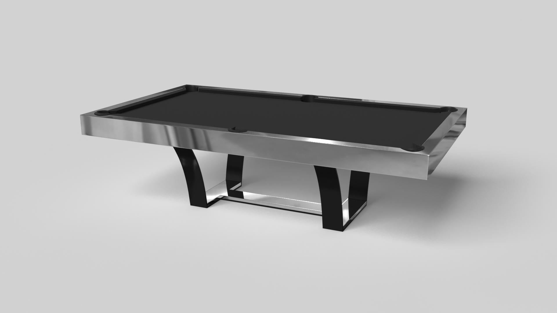 With an I-shaped metal base, slightly sloped metal legs, and a contrasting wood top, the Elite pool table exudes modern sophistication while evoking a sense of art deco design. This table is a confluence of style, made to meet today's demands and