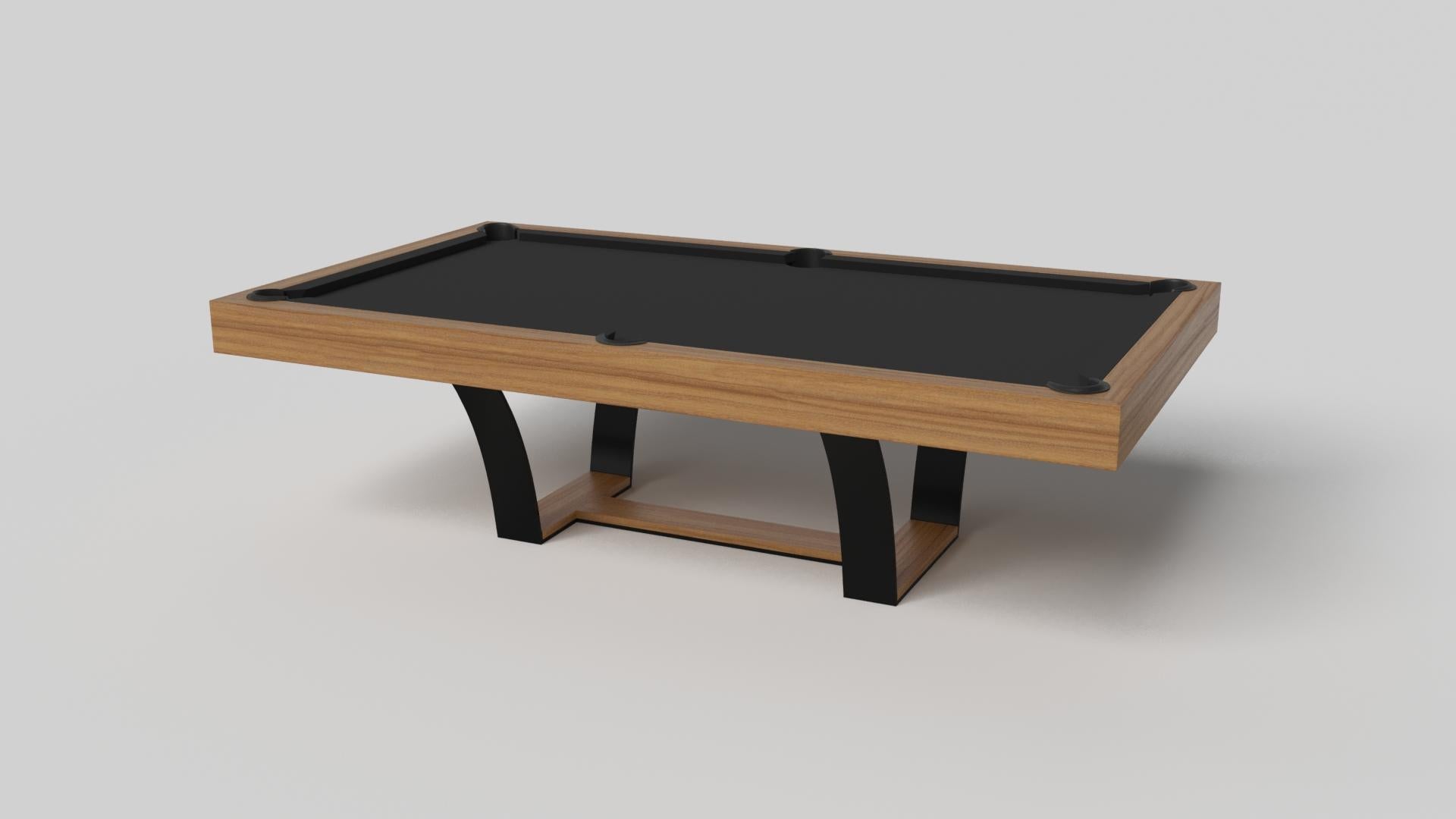 With an I-shaped metal base, slightly sloped metal legs, and a contrasting wood top, the Elite pool table exudes modern sophistication while evoking a sense of art deco design. This table is a confluence of style, made to meet today's demands and