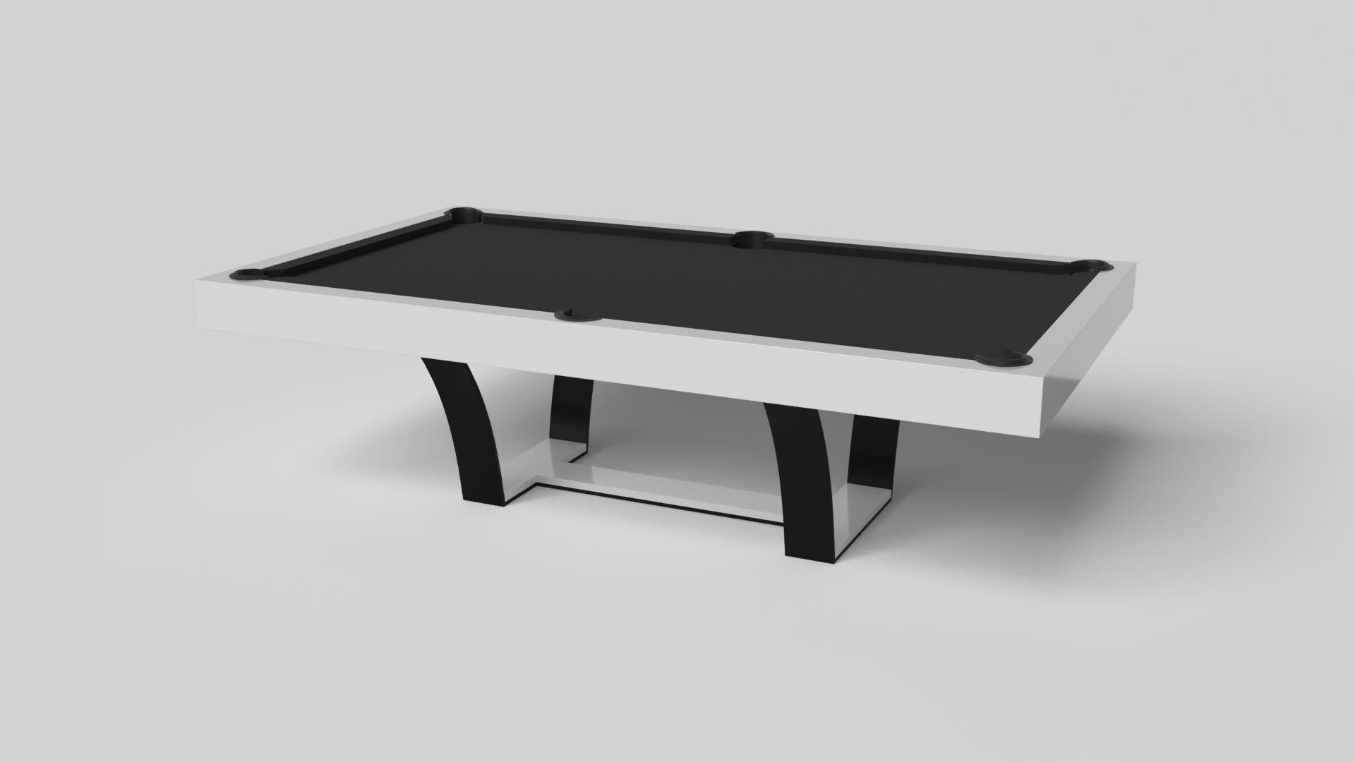 With an I-shaped metal base, slightly sloped metal legs, and a contrasting wood top, the Elite pool table exudes modern sophistication while evoking a sense of art deco design. This table is a confluence of style, made to meet today's demands and