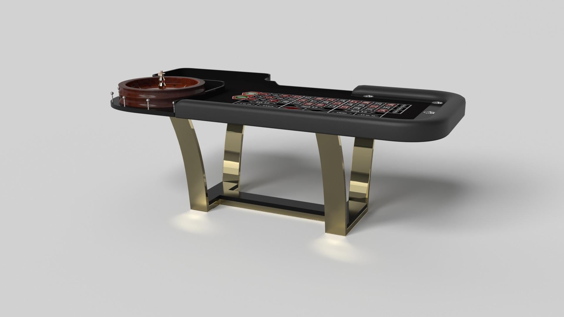 With an I-shaped metal base, slightly sloped metal legs, and a contrasting wood top, the Elite roulette table exudes modern sophistication while evoking a sense of art deco design. This table is a confluence of style, made to meet today's demands