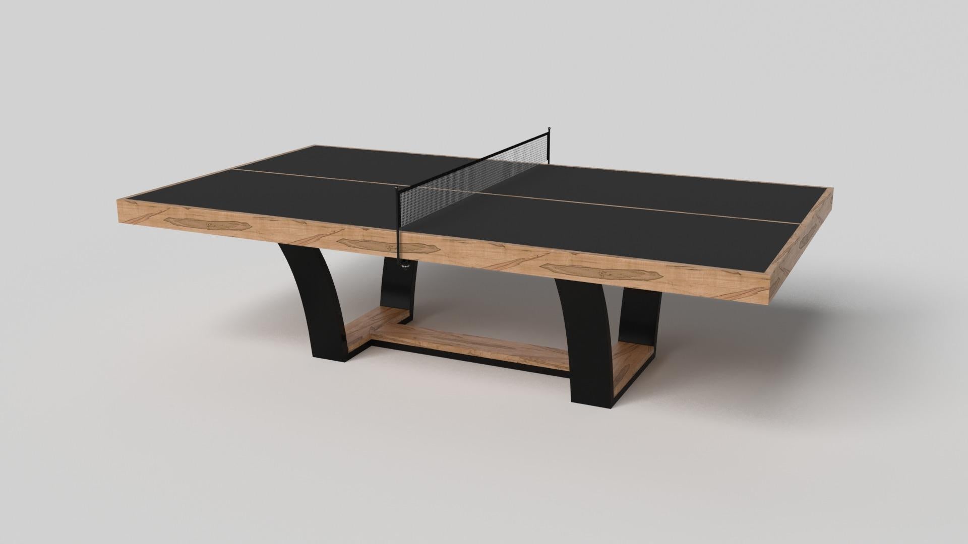With an I-shaped metal base, slightly sloped metal legs, and a contrasting wood top, the Elite table tennis table exudes modern sophistication while evoking a sense of art deco design. This table is a confluence of style, made to meet today's