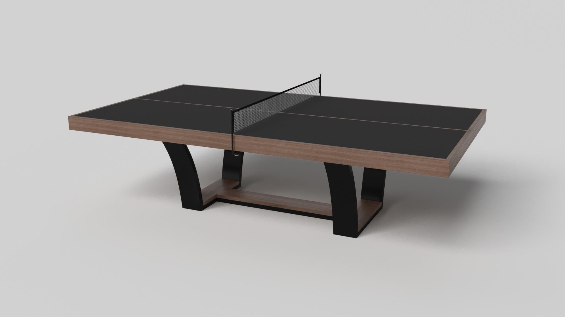 With an I-shaped metal base, slightly sloped metal legs, and a contrasting wood top, the Elite table tennis table exudes modern sophistication while evoking a sense of art deco design. This table is a confluence of style, made to meet today's