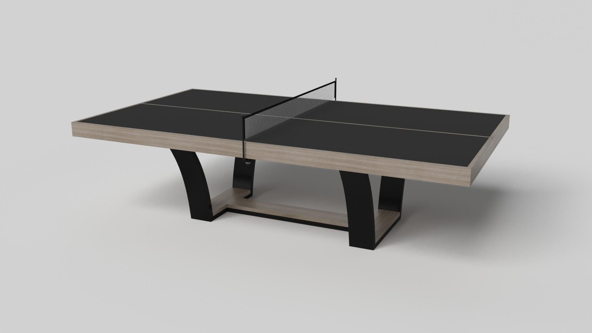 With an I-shaped metal base, slightly sloped metal legs, and a contrasting wood top, the Elite table tennis table exudes modern sophistication while evoking a sense of art deco design. This table is a confluence of style, made to meet today's