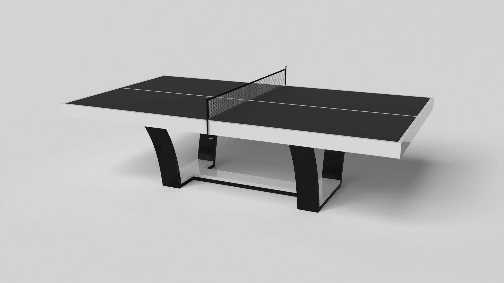 With an I-shaped metal base, slightly sloped metal legs, and a contrasting wood top, the Elite table tennis table exudes modern sophistication while evoking a sense of art deco design. This table is a confluence of style, made to meet today's