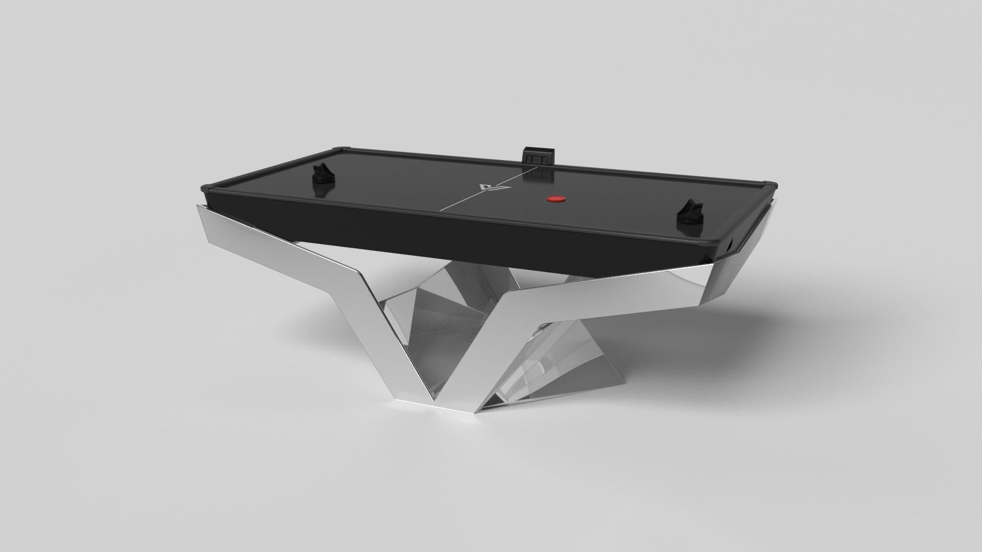 La table de hockey sur gazon Enzo s'inspire des angles aérodynamiques des véhicules européens haut de gamme. Conçue avec des lignes épurées en forme de V et une utilisation réfléchie de l'espace négatif, cette table affiche un esprit énergique tout