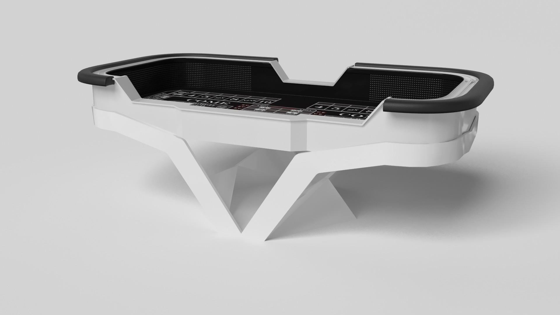 La table de craps Enzo s'inspire des angles aérodynamiques des véhicules européens haut de gamme. Conçue avec des lignes épurées en forme de V et une utilisation réfléchie de l'espace négatif, cette table affiche un esprit énergique tout en