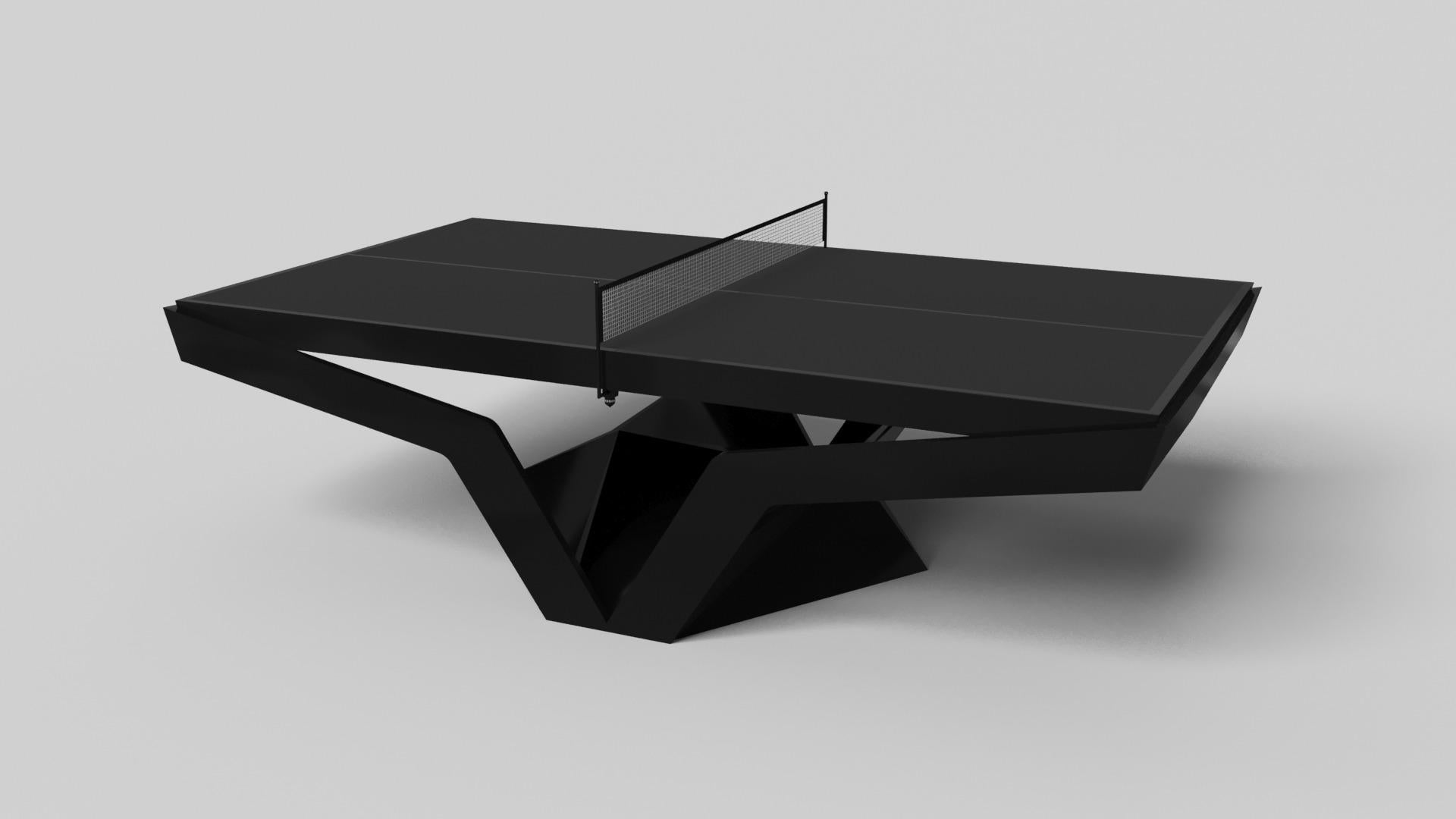 The Enzo table tennis table is Inspired by the aerodynamic angles of top-of-the-line European vehicles. Designed with sleek, V-shaped lines and a thoughtful use of negative space, this table boasts an energetic sense of spirit while epitomizing the
