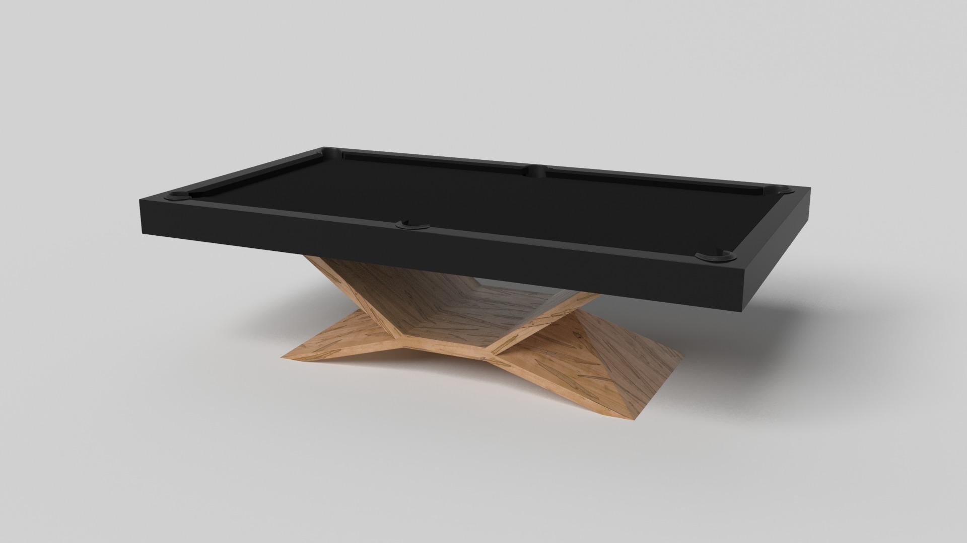 In chrome, the Kors pool table is a superior example of contrasting geometric forms. This table features an angular base that highlights the beauty of negative space from the front view. From the side view, it offers a completely different