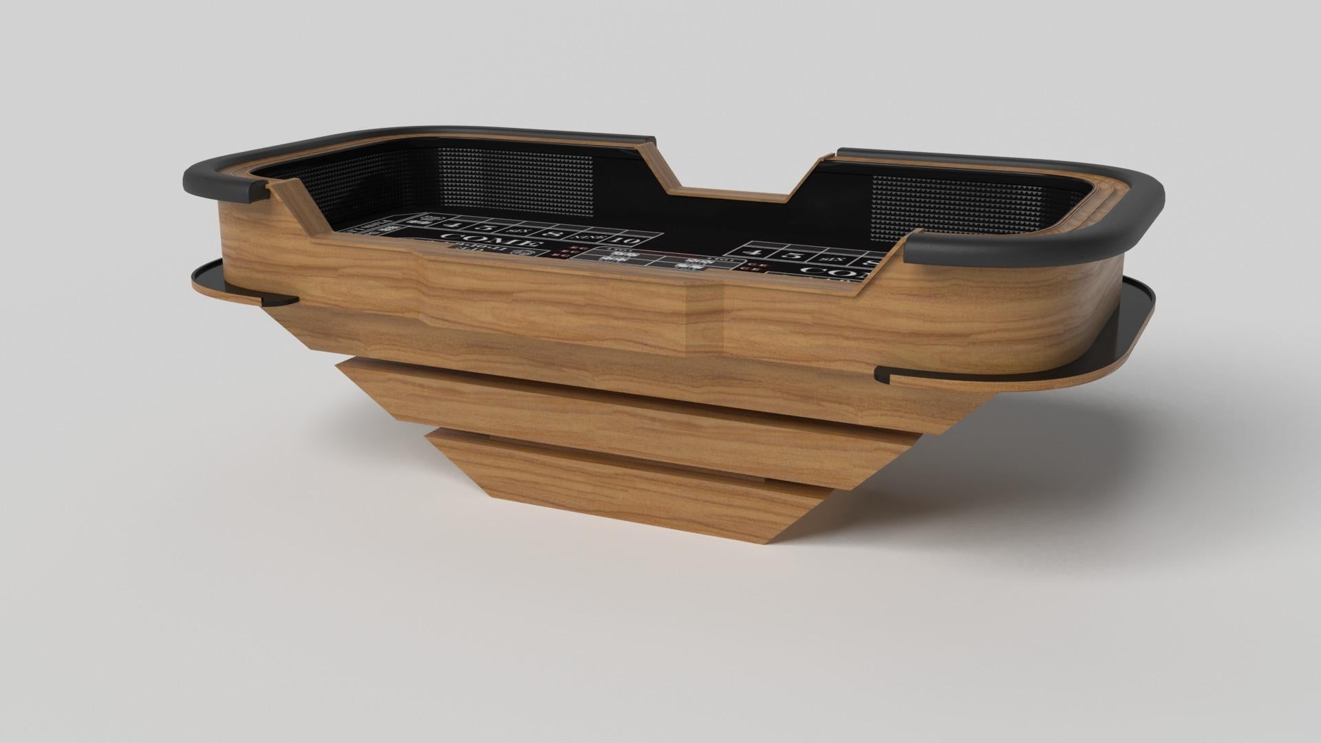 Three solid pieces of metal seemingly float around a concealed center base, making the Louve craps table in chrome one of our most mind-bending designs. Crafted from solid metal and detailed with point boxes and betting blocks, this contemporary