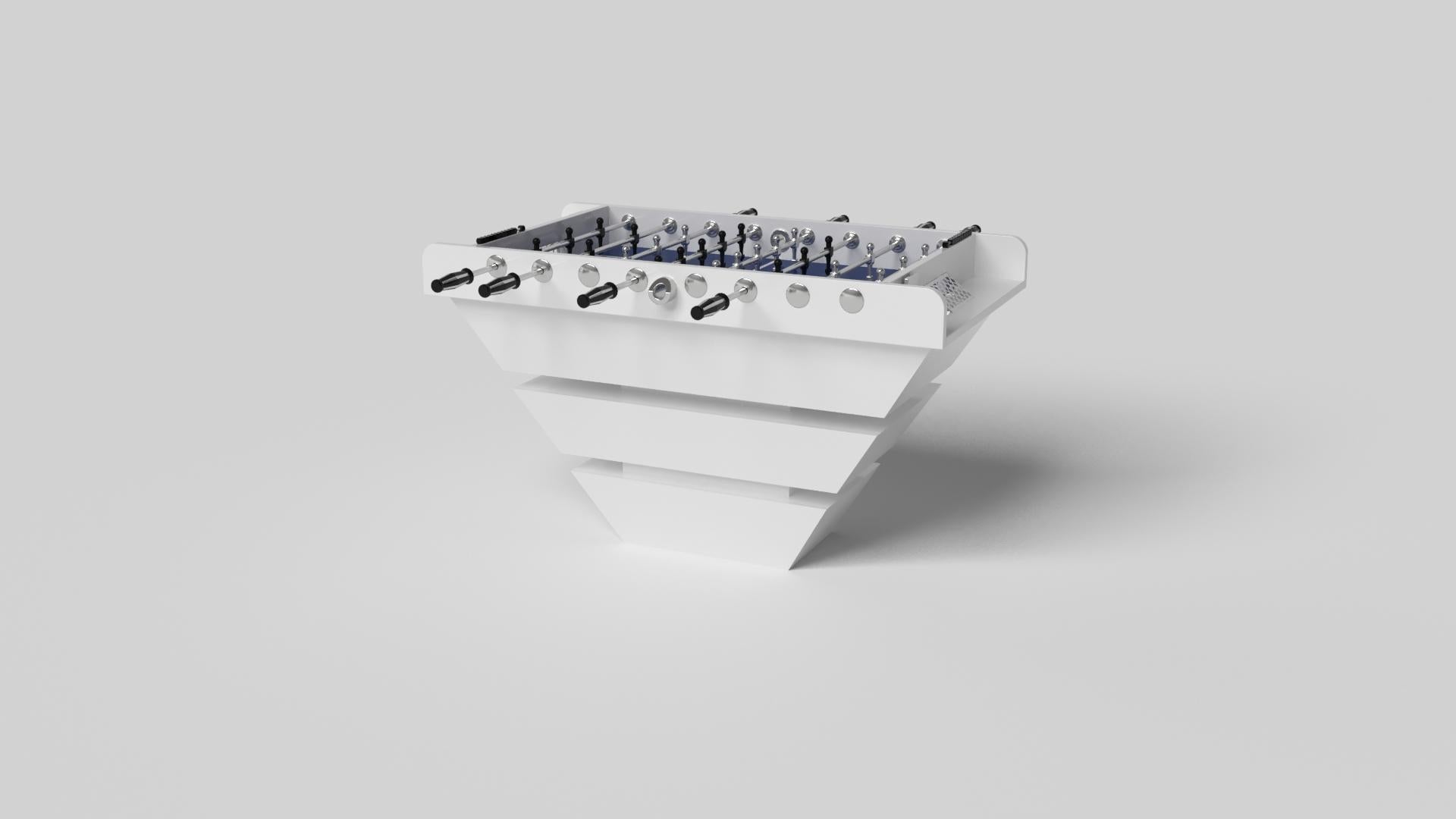 Three solid pieces of metal seemingly float around a concealed center base, making the Louve foosball table in chrome one of our most mind-bending designs. Crafted from durable metal and detailed with a regulation top, this contemporary game table