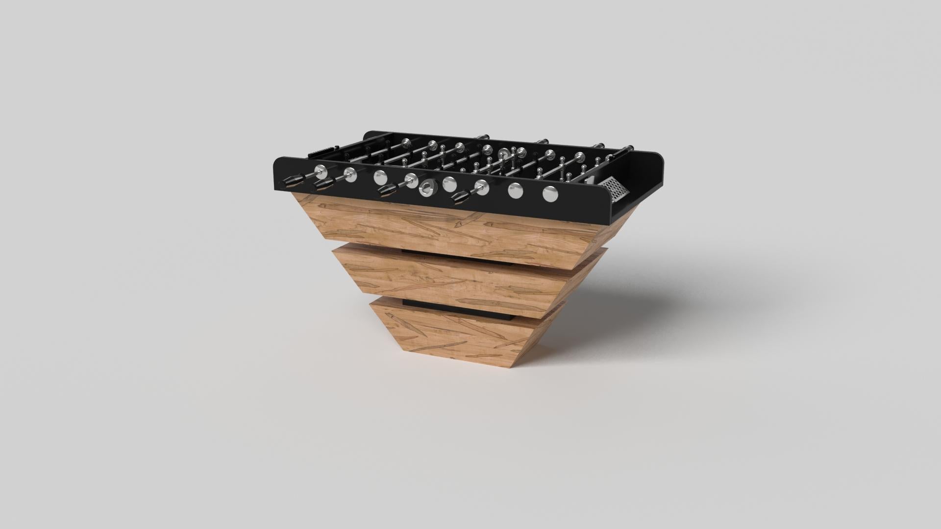 Three solid pieces of metal seemingly float around a concealed center base, making the Louve foosball table in chrome one of our most mind-bending designs. Crafted from durable metal and detailed with a regulation top, this contemporary game table