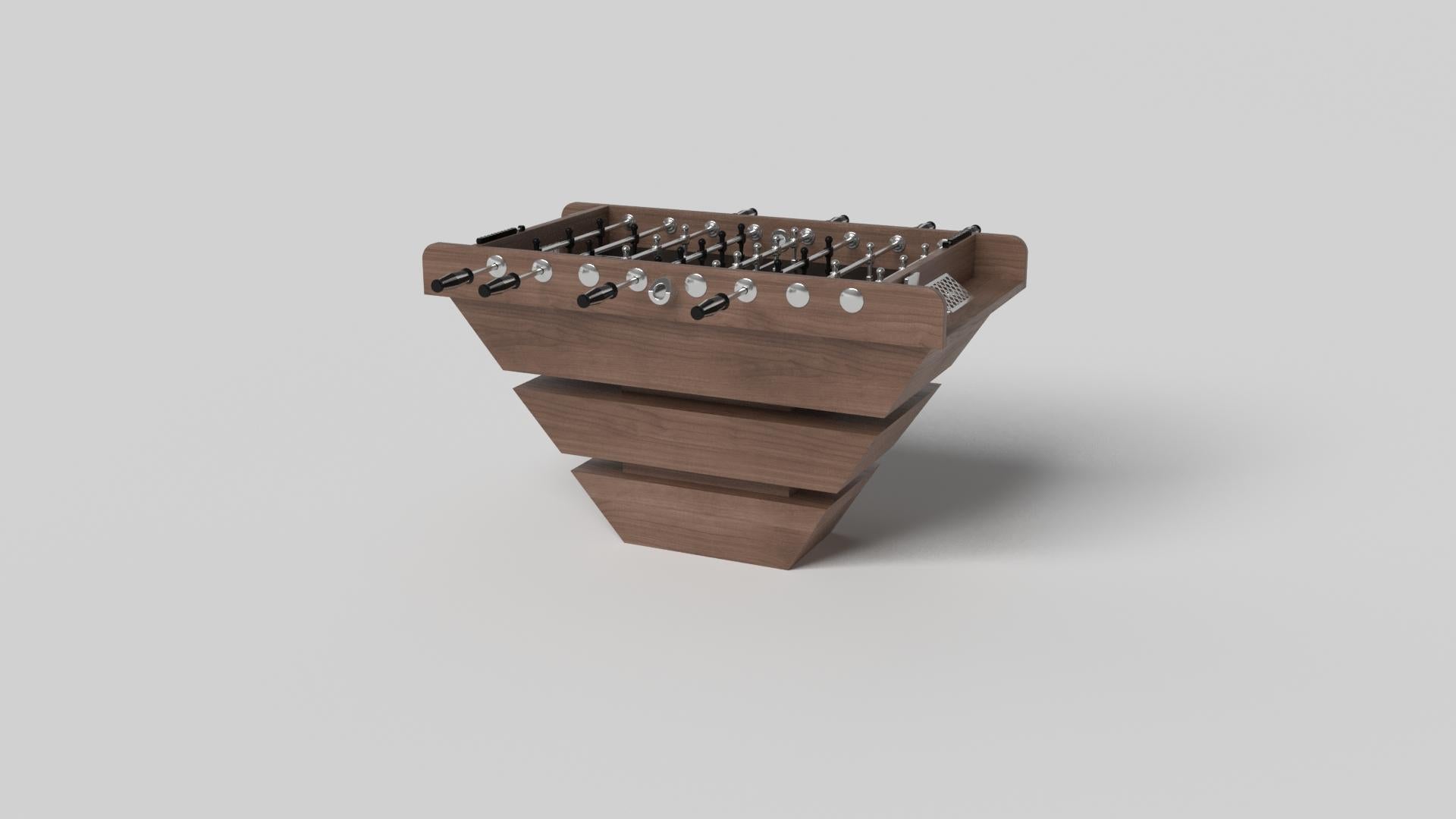 Three solid pieces of metal seemingly float around a concealed center base, making the Louve foosball table in chrome one of our most mind-bending designs. Crafted from durable metal and detailed with a regulation top, this contemporary game table