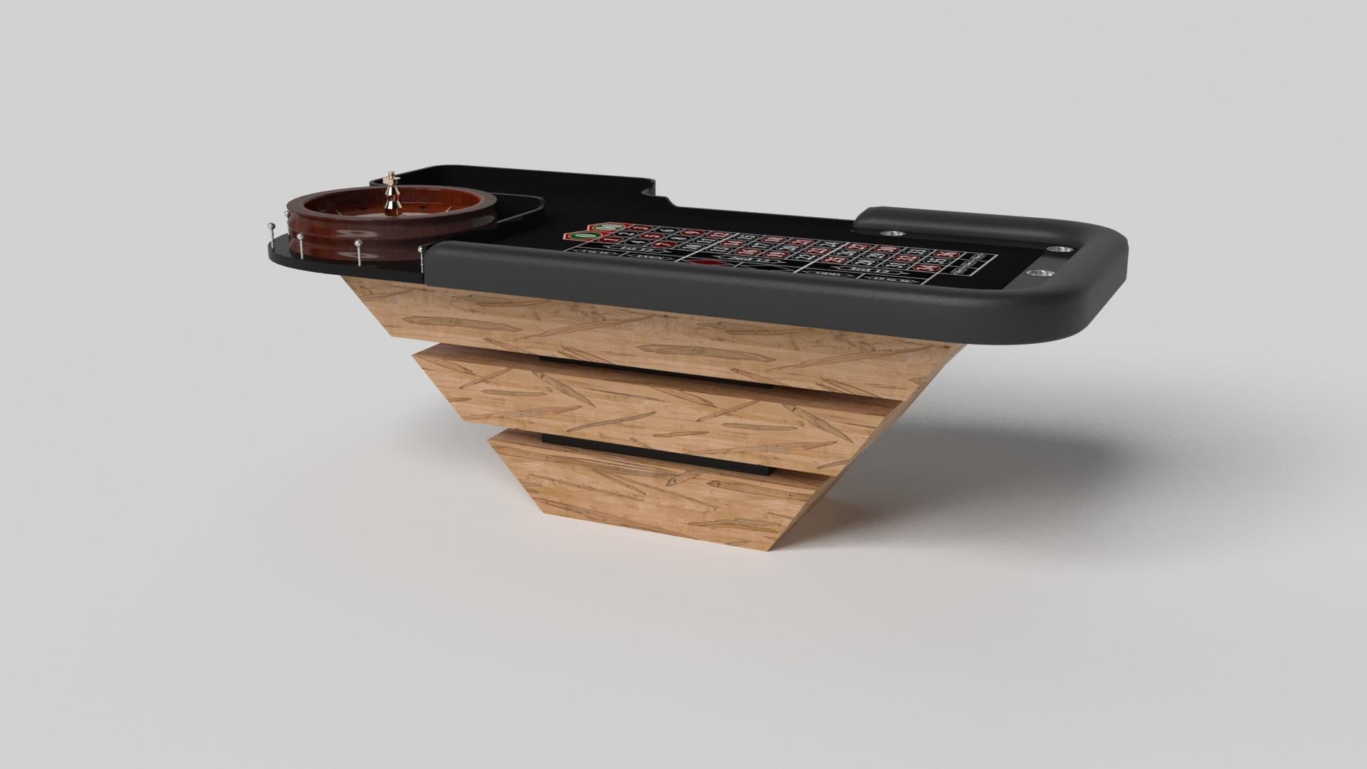 Trois pièces de bois massif semblent flotter autour d'une base centrale dissimulée, ce qui fait de la table de roulette Louve chromée l'un de nos designs les plus étonnants. Fabriquée en métal massif et ornée de boîtes de paris et d'une roue