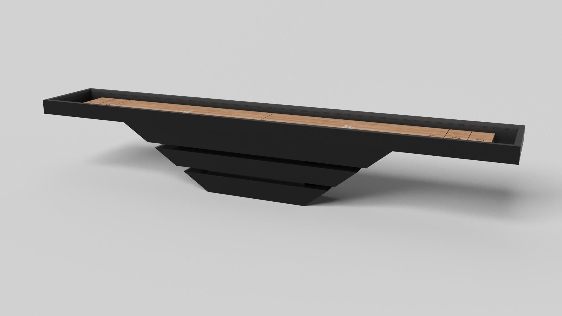 Three solid pieces of wood seemingly float around a concealed center base, making the Louve shuffleboard table in chrome one of our most mind-bending designs. Crafted from solid maple wood and detailed with a smooth professional grade Maple wood