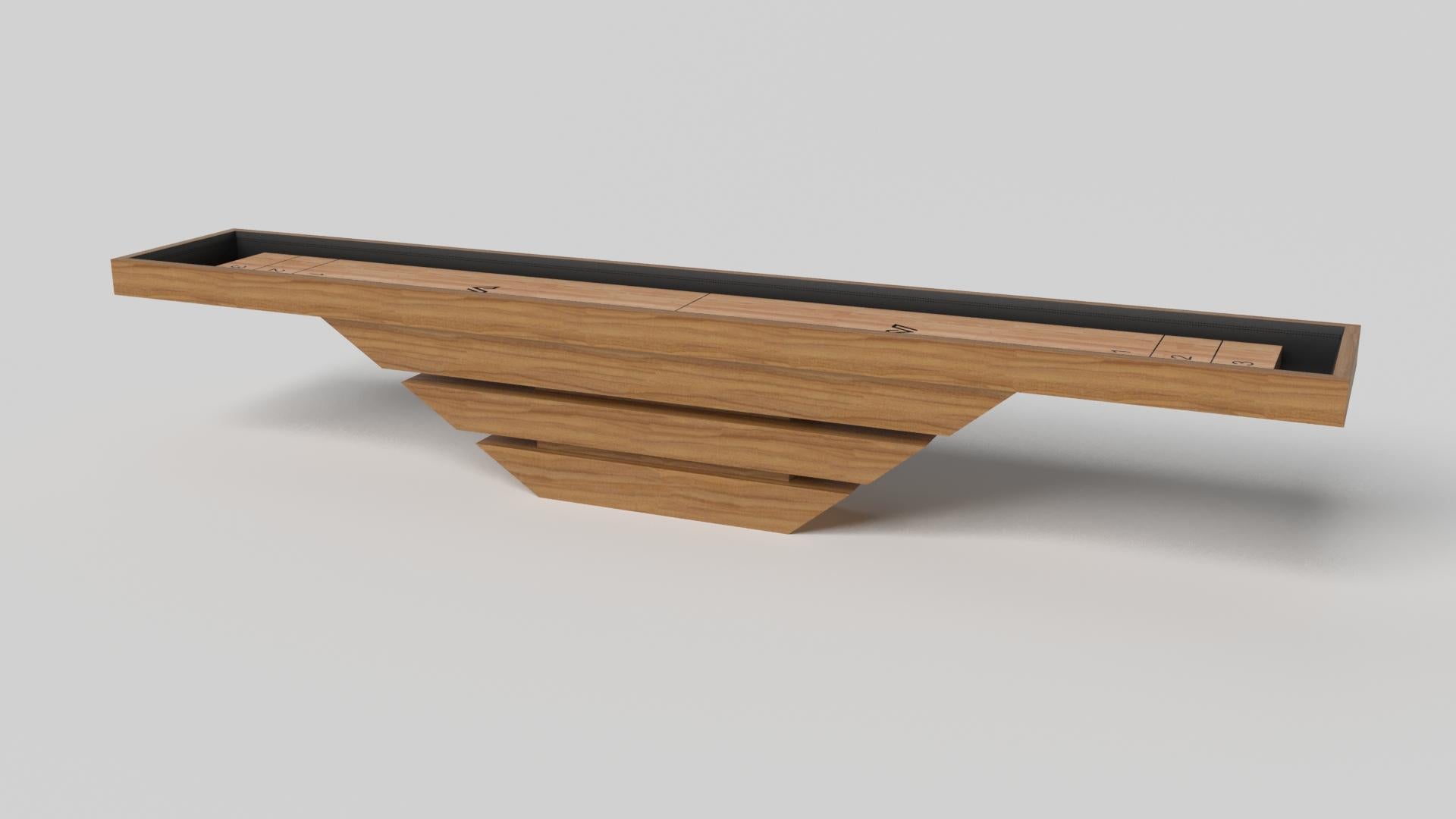 Three solid pieces of wood seemingly float around a concealed center base, making the Louve shuffleboard table in chrome one of our most mind-bending designs. Crafted from solid maple wood and detailed with a smooth professional grade Maple wood