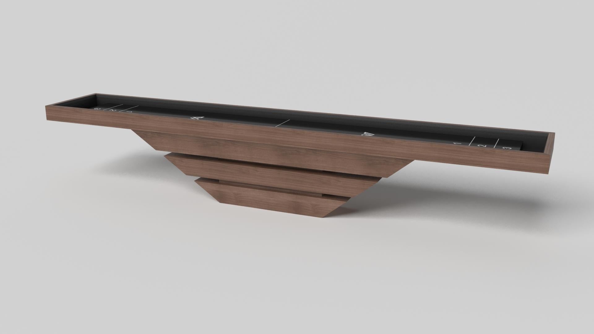 Three solid pieces of wood seemingly float around a concealed center base, making the Louve shuffleboard table in chrome one of our most mind-bending designs. Crafted from solid maple wood and detailed with a smooth professional grade Maple wood