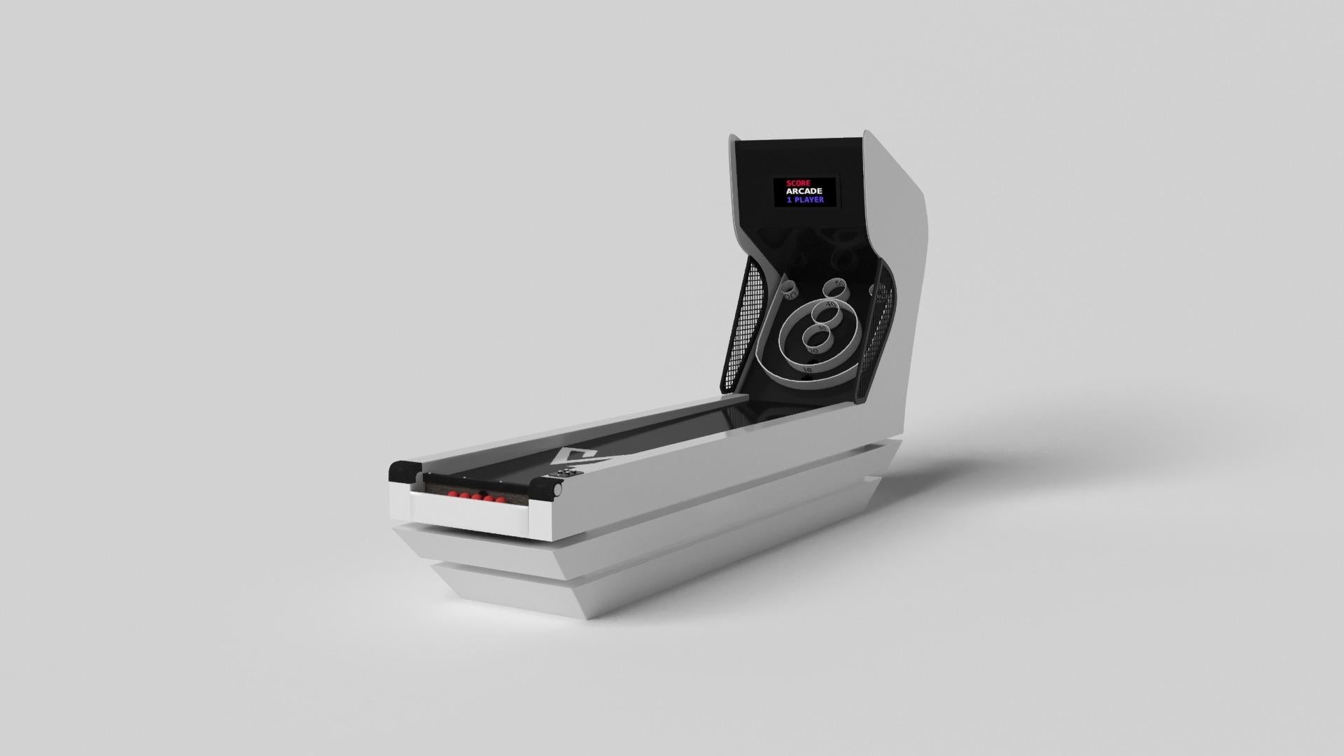 Three solid pieces of metal seemingly float around a concealed center base, making the Louve skeeball game one of our most mind-bending designs. With built-in digital components such as LED lights and sound effects, this contemporary design features