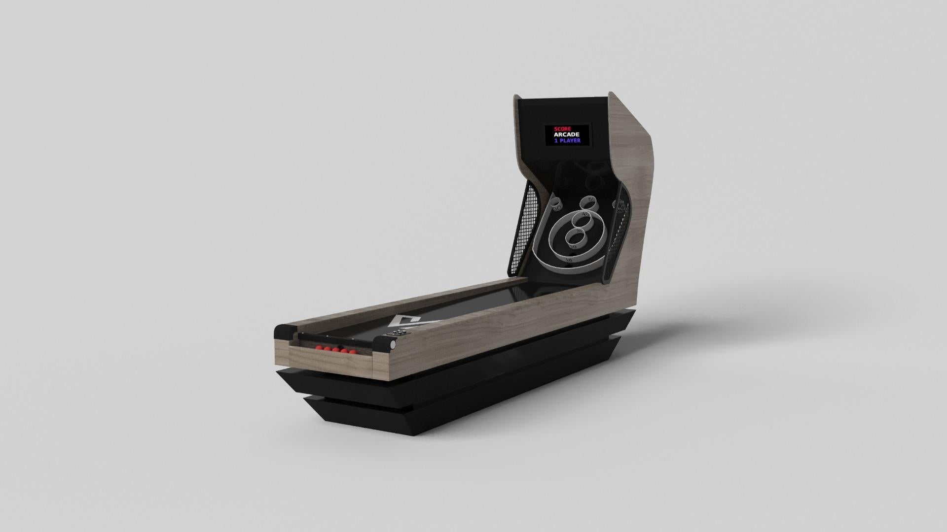 Three solid pieces of metal seemingly float around a concealed center base, making the Louve skeeball game one of our most mind-bending designs. With built-in digital components such as LED lights and sound effects, this contemporary design features