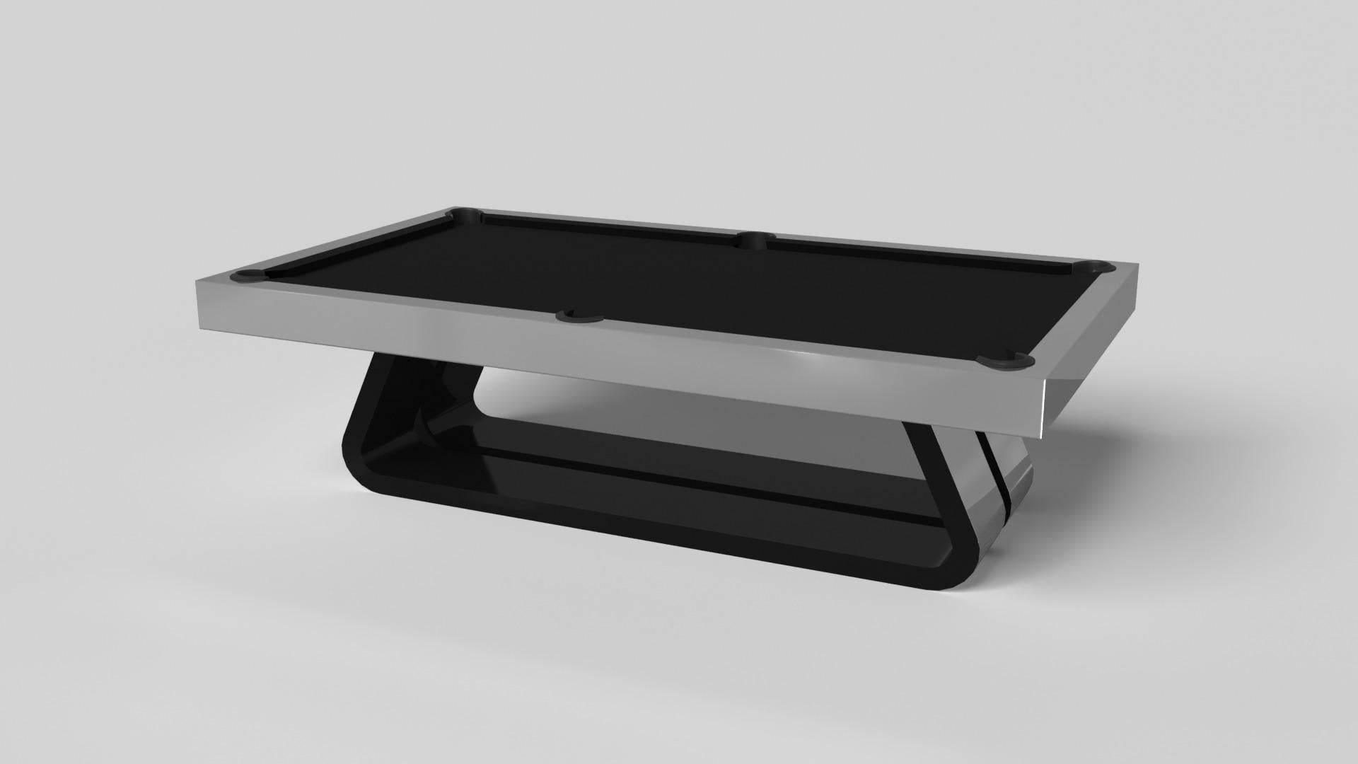 Une base ouverte avec des courbes et des bords lisses confère une sensation de légèreté et d'air au billard Luge en noyer. Évoquant la vitesse et l'esprit du mouvement continu, cette table de jeu exclusive en bois se caractérise par une base fendue