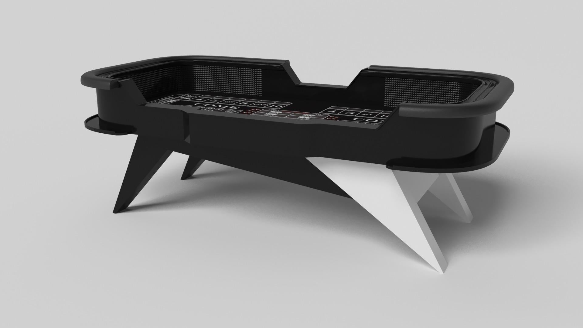 Simple yet sophisticated, the Mantis craps table puts a fresh, modern spin on a classic four-legged design. Sharp angles and tapered legs provide sleek stability.

Size:

117”X60”X42”
Custom Sizes Available Per Request