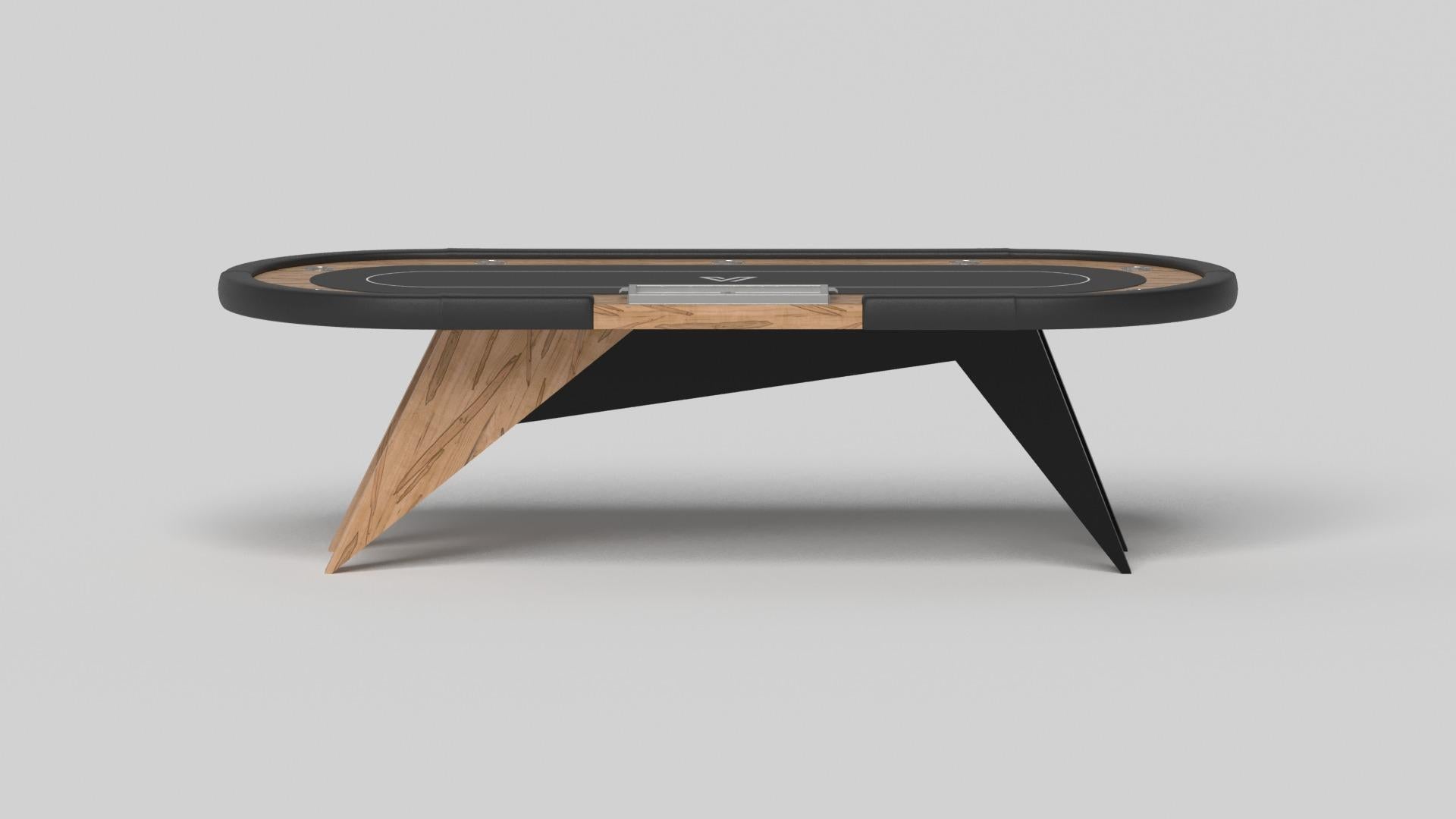 Simple yet sophisticated, the Mantis poker table puts a fresh, modern spin on a classic four-legged design. Sharp angles and tapered legs provide sleek stability.

Size:

104”X44”X30”
Custom Sizes Available Per Request
Custom Table-Top Shapes