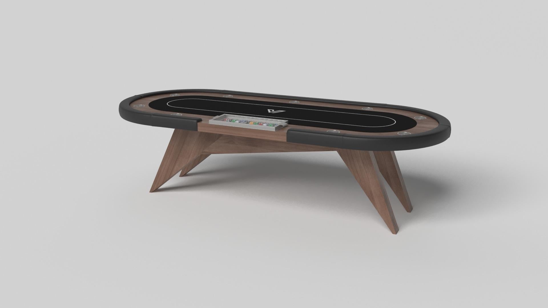 Simple yet sophisticated, the Mantis poker table puts a fresh, modern spin on a classic four-legged design. Sharp angles and tapered legs provide sleek stability.

Size:

104”X44”X30”
Custom Sizes Available Per Request
Custom Table-Top Shapes